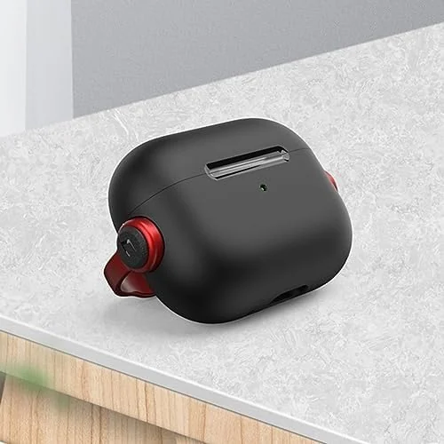 DL3 Mobilak Protective Case for AirPods 3 [With Closure Lid] [Front LED Visible] [With Wrist Strap] Skin Case Compatible with Airpod 3rd Generation 2021 - Black Red