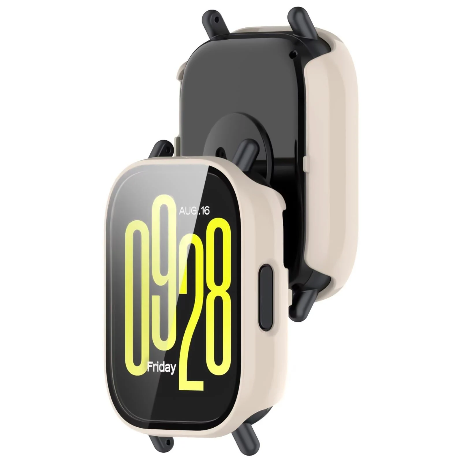DL3 MOBILAK Full-Coverage Watch Case with Tempered Glass for Xiaomi Redmi Watch 5 Active, Ivory White