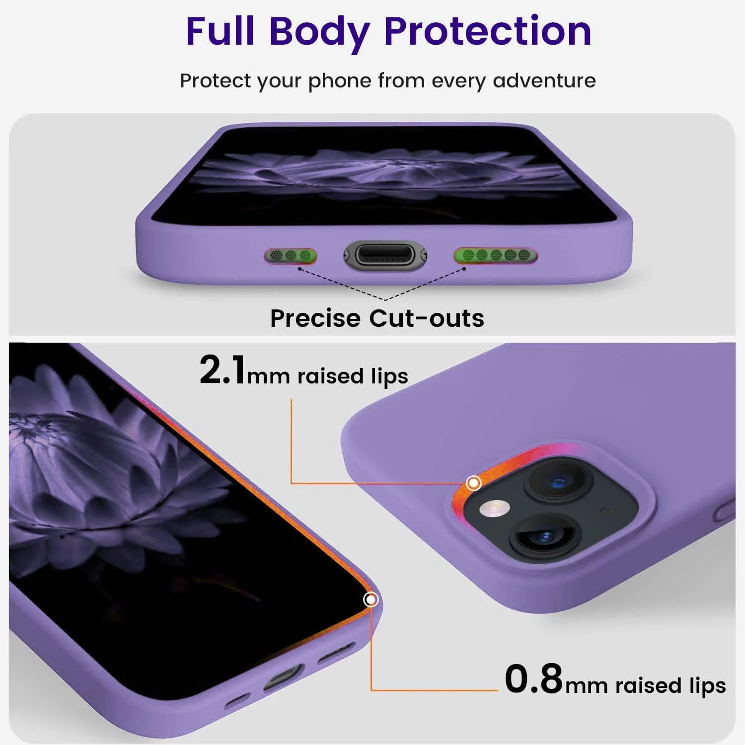 "DL3 Mobilak Compatible with iPhone 15 Plus/iPhone 14 Plus Case 6.7"", Slim Liquid Silicone 3 Layers Soft Gel Rubber Cover Protective Phone Case with Anti-Scratch Microfiber Lining - Light Purple"
