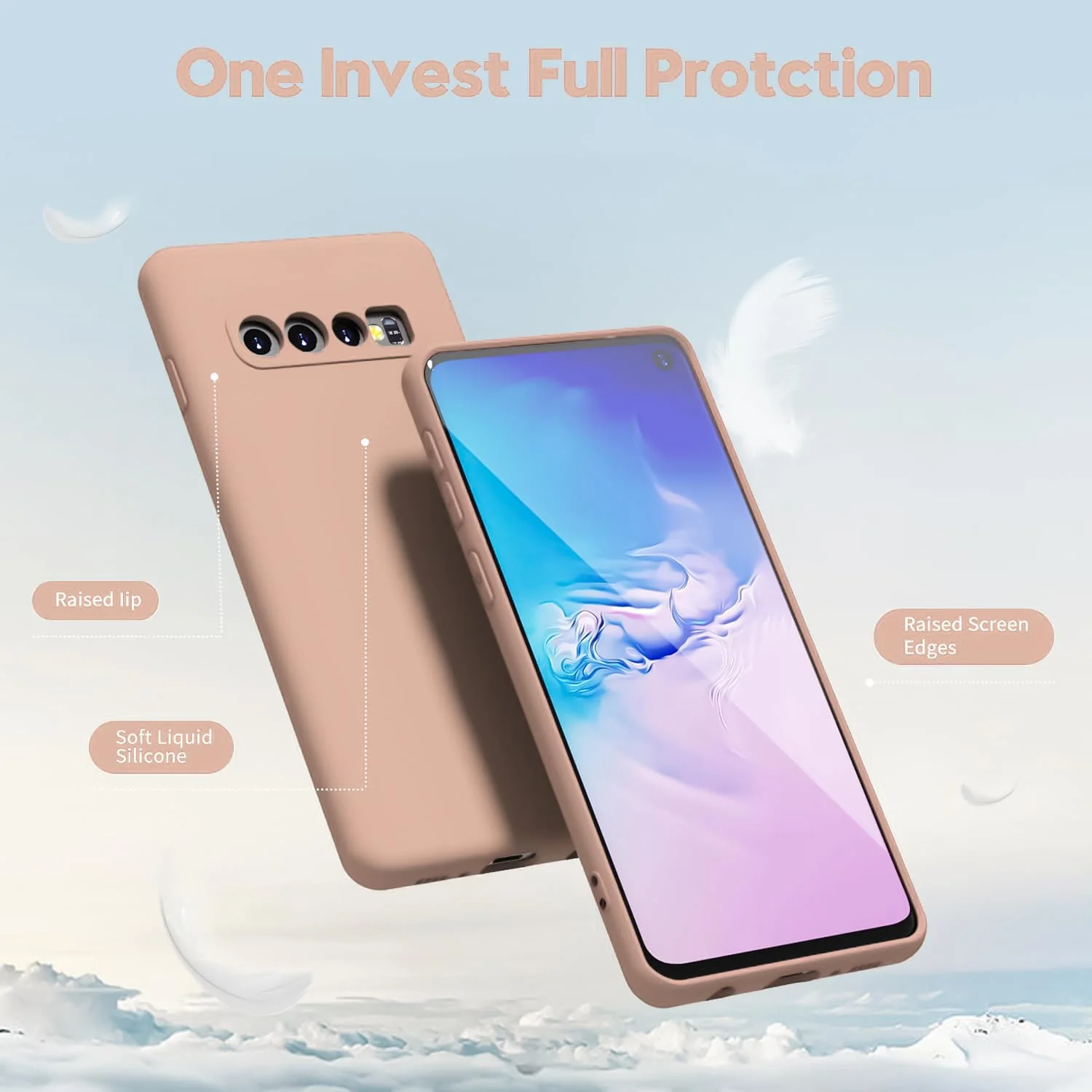 DL3 Mobilak Liquid Silicone Protective Case with Soft Microfiber Lining with Full Camera Protection for Samsung Galaxy S10+ Plus - Light Orange