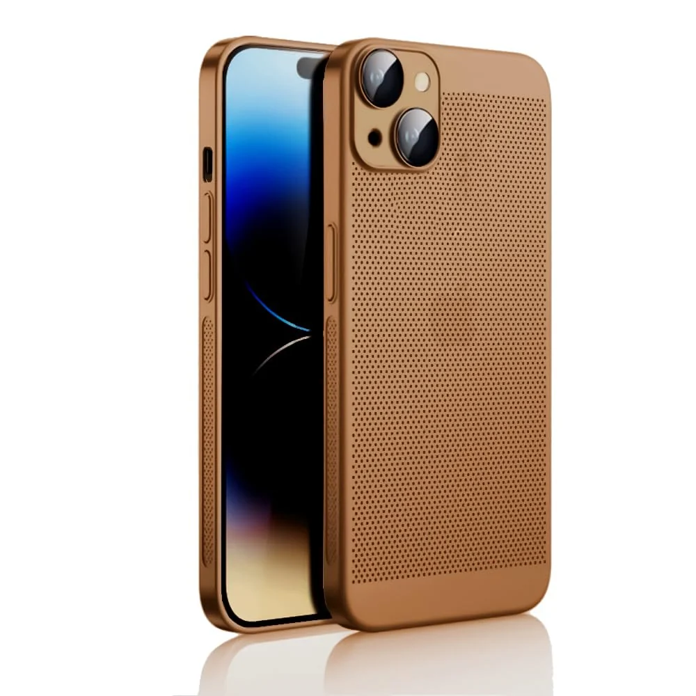 Dl3 Mobilak Case For iPhone 13 6.1-Inch Heat Dissipation Case with Built-in Camera Lens Protector Slim Fit Breathable Cooling Anti-Fingerprint Hard PC Back Shockproof Cover (Brown)