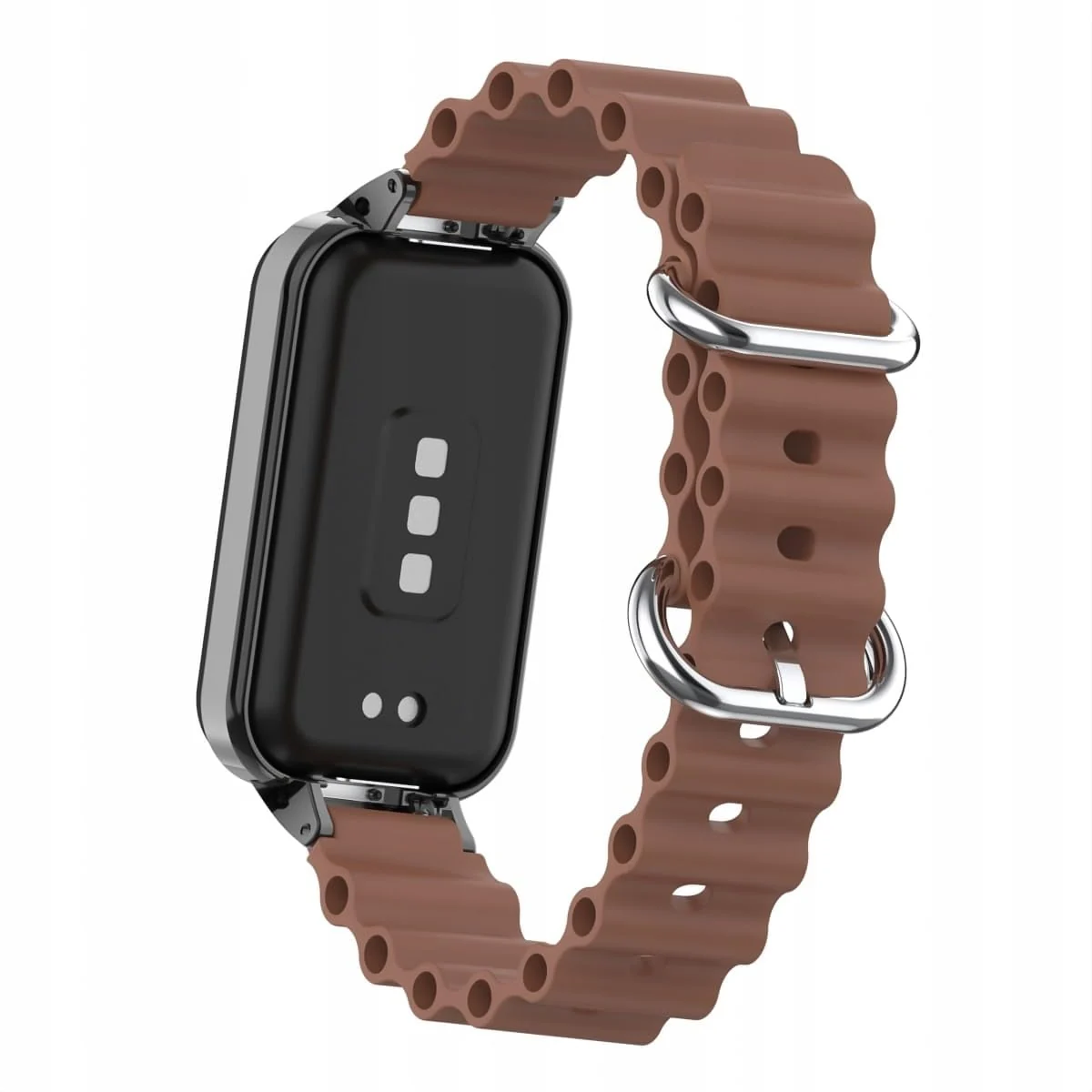 DL3 Mobilak Ocean Strap Compatible with Xiaomi Redmi Band 2/Smart Band 8 Active, Adjustable Silicone Band with Metal Buckle and Frame for Women and Men - Brown