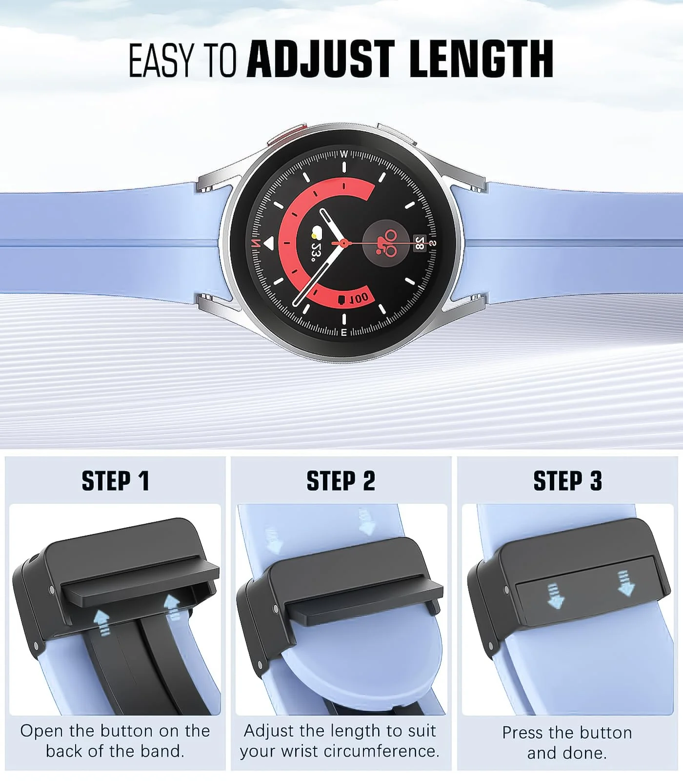 DL3 Mobilak Strap Compatible with Samsung Galaxy Watch 7 FE 6 5 4 Strap 40mm 44mm/Watch 6 Classic 43mm 47mm/5 Pro 45mm/4 Classic 42mm 46mm, No Gap Magnetic Clasp Silicone Band - Sky Blue
