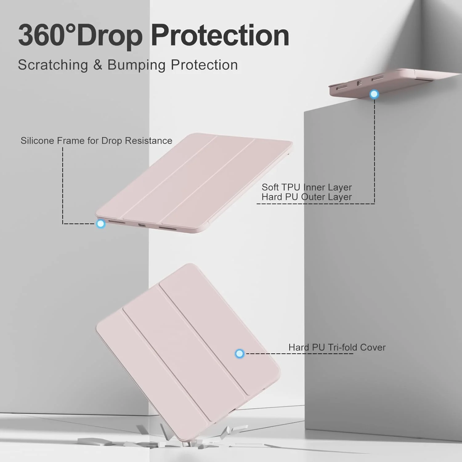 DL3 Mobilak Huawei MatePad Air 12 inch 2024/Matepad 12X 2024 Case with Pen Holder, Soft TPU Back Trifold Stand Protective Smart Cover Flip, Auto Wake&Sleep (Sky Blue) - Pink Sand
