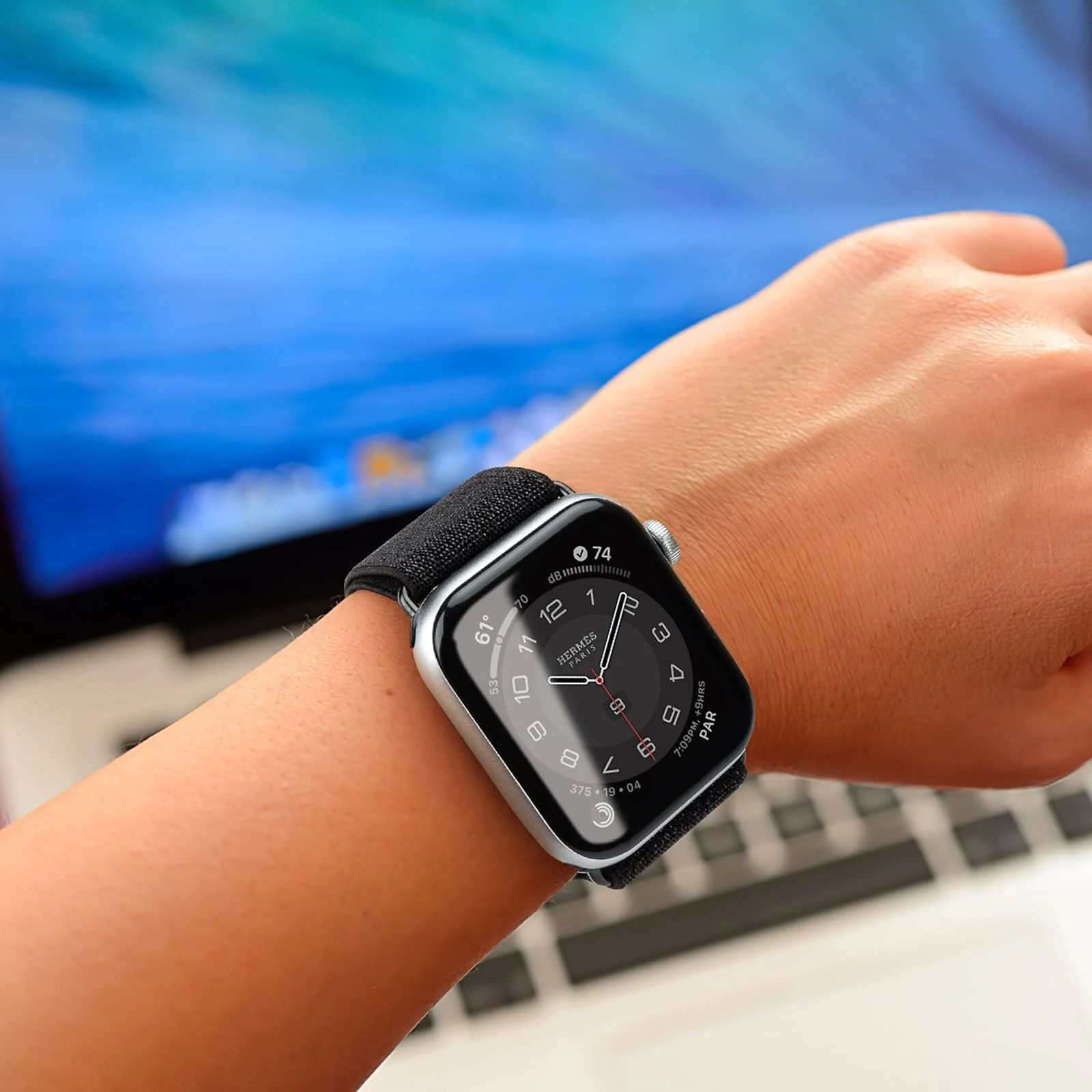 DL3 Mobilak Nylon Solo Loop Stretchy Straps For Apple Watch Band 49mm 45mm 44mm 42mm 41mm 40mm 38mm, Elastic Wristbands for Series 8 Ultra 7 6 5 4 3 2 1 Se (Shiny, 42MM/44MM/45MM/49MM) - Shiny Black
