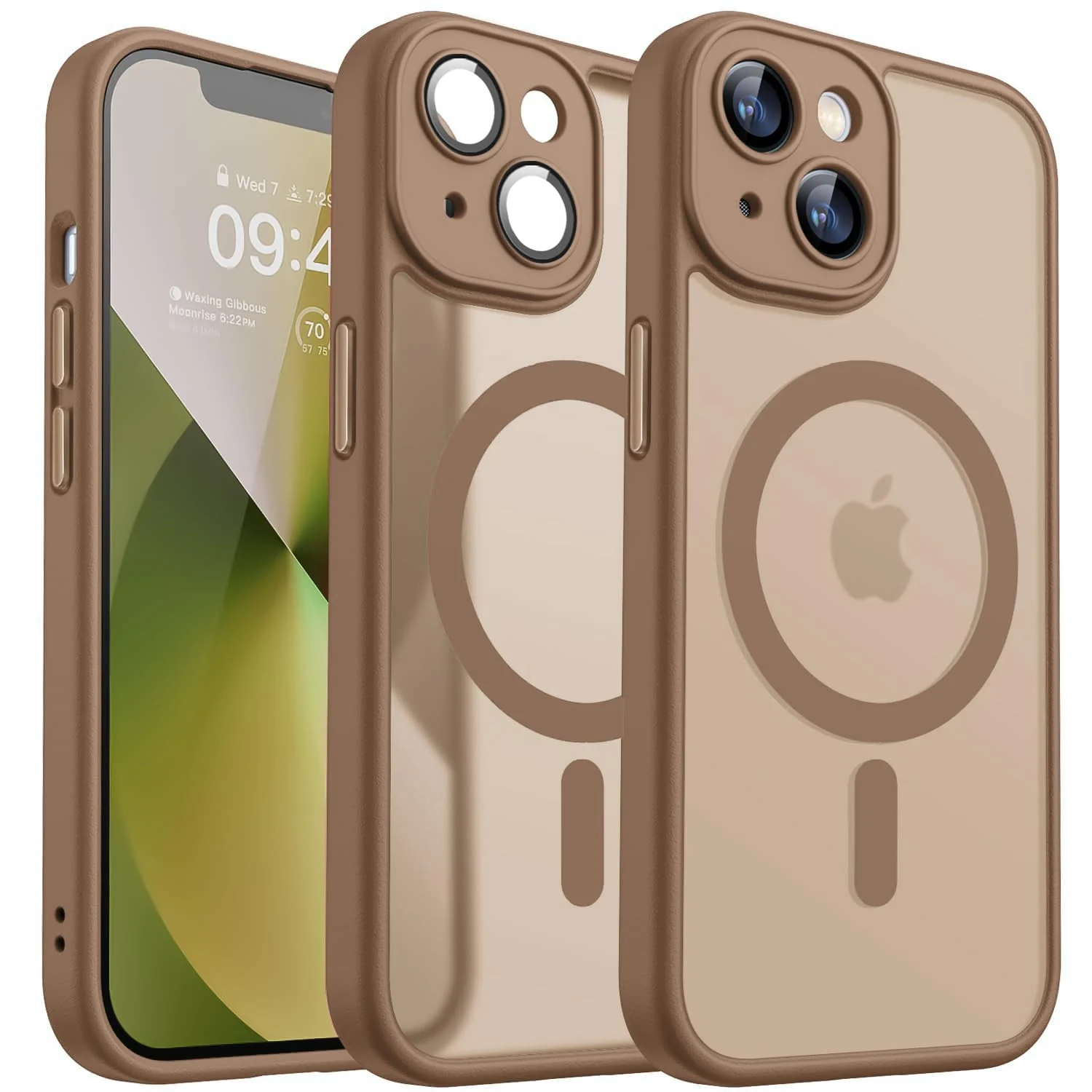 DL3 Mobilak Magnetic for iPhone 15 6.1-Inch Case, Upgraded [Full Camera Protection] [Compatible with MagSafe] [Translucent Matte] Shockproof Protective Phone Cover for iPhone 15 - Brown