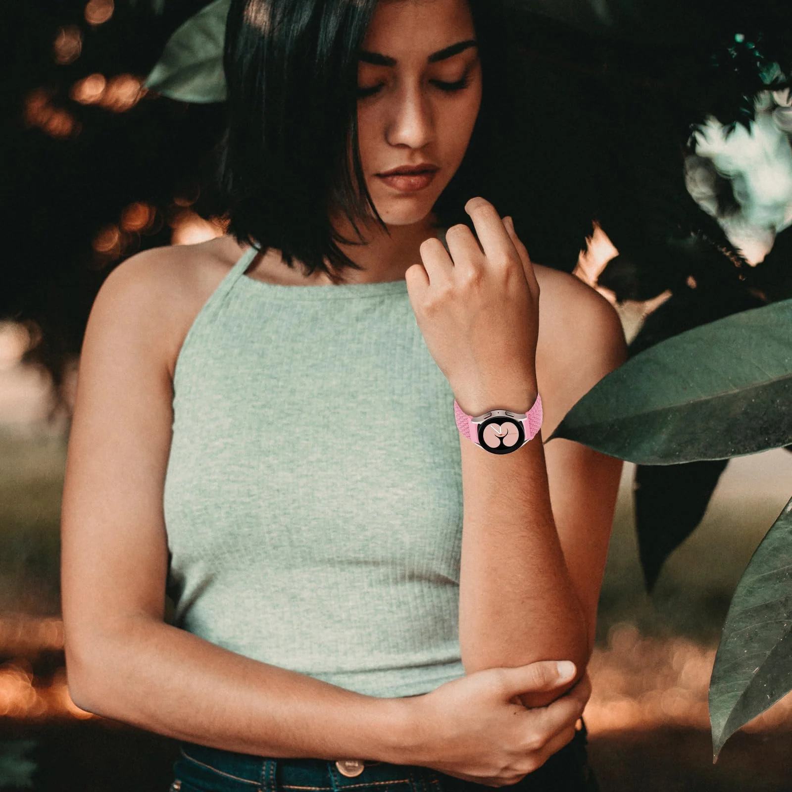 DL3 Mobilak Band 20MM Nylon Braided Solo Loop Strap For Samsung Gear Sport/Watch 6/5/4 40mm 44mm/Watch 6 Classic 43mm 47mm/ 5 Pro 45mm/active 2 40mm 44mm (Pink, Medium), unisex-adult - Black