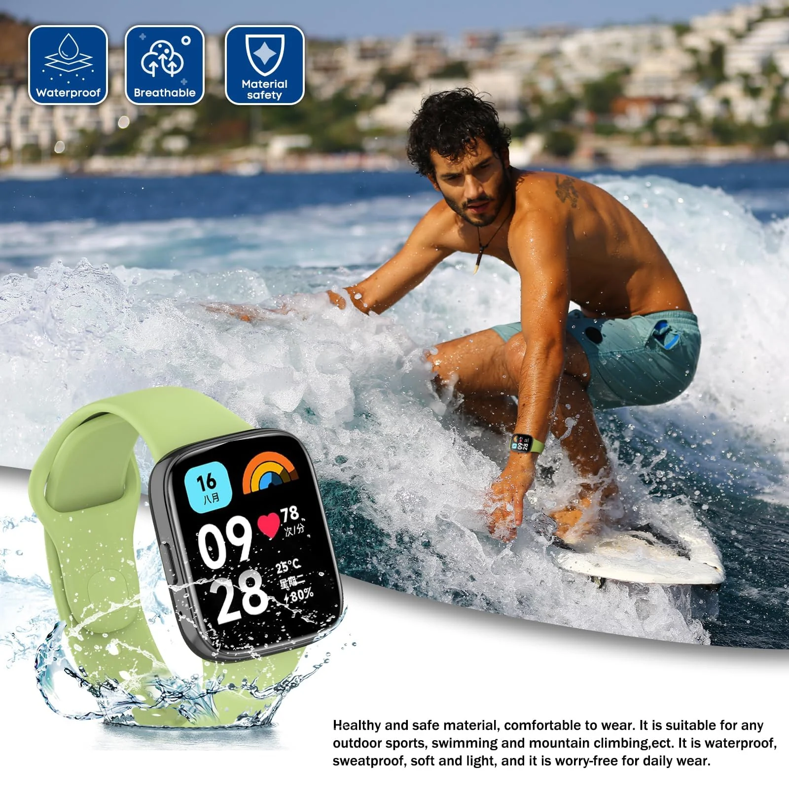 DL3 Mobilak Strap Silicone Compatible With Xiaomi Redmi Watch 3 Active/Redmi Watch 3 Lite, Sport Silicone Watch Band Wrist Strap, Bracelet Wristband Wrist Strap - Lime