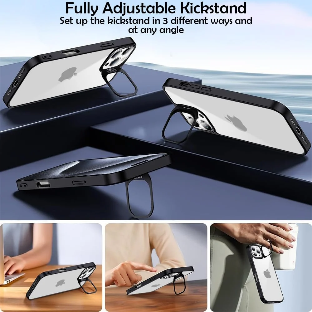 DL3 Mobilak Clear PC and TPU Case with Camera Ring Kickstand and Lens Protector for iPhone 15 Pro - Purple