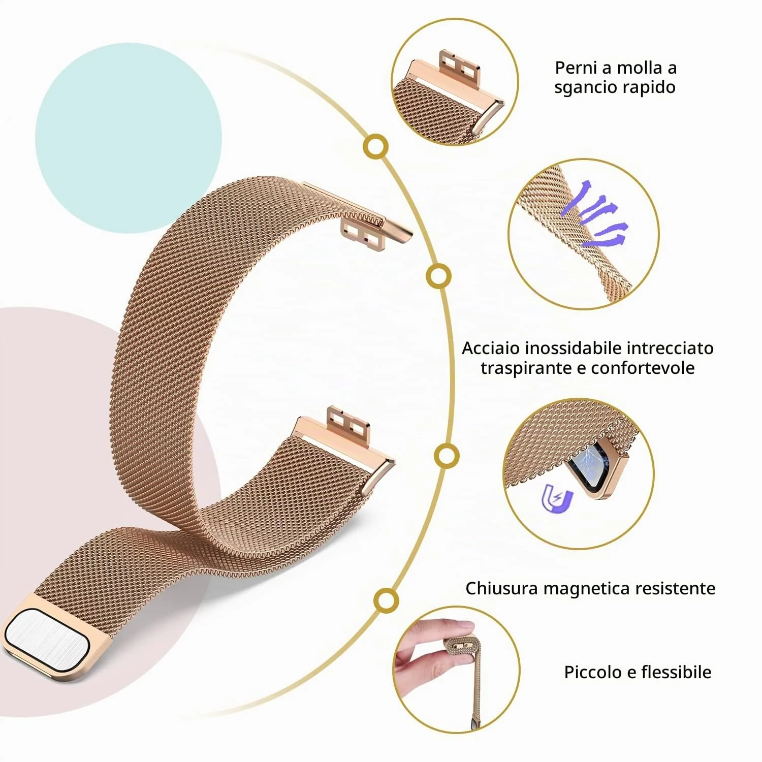 DL3 MOBILAK Milanese Magnetic Stainless-Steel Watch Strap for Huawei Watch Fit - Rose Gold
