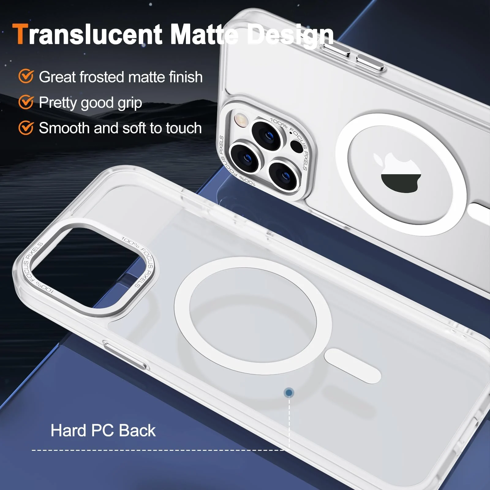 DL3 Mobilak Translucent Matte Case for iPhone 14 Pro 6.1-Inch, Compatible with MagSafe accessories, Supports wireless charging, Built-in magnetic car-mount support - White
