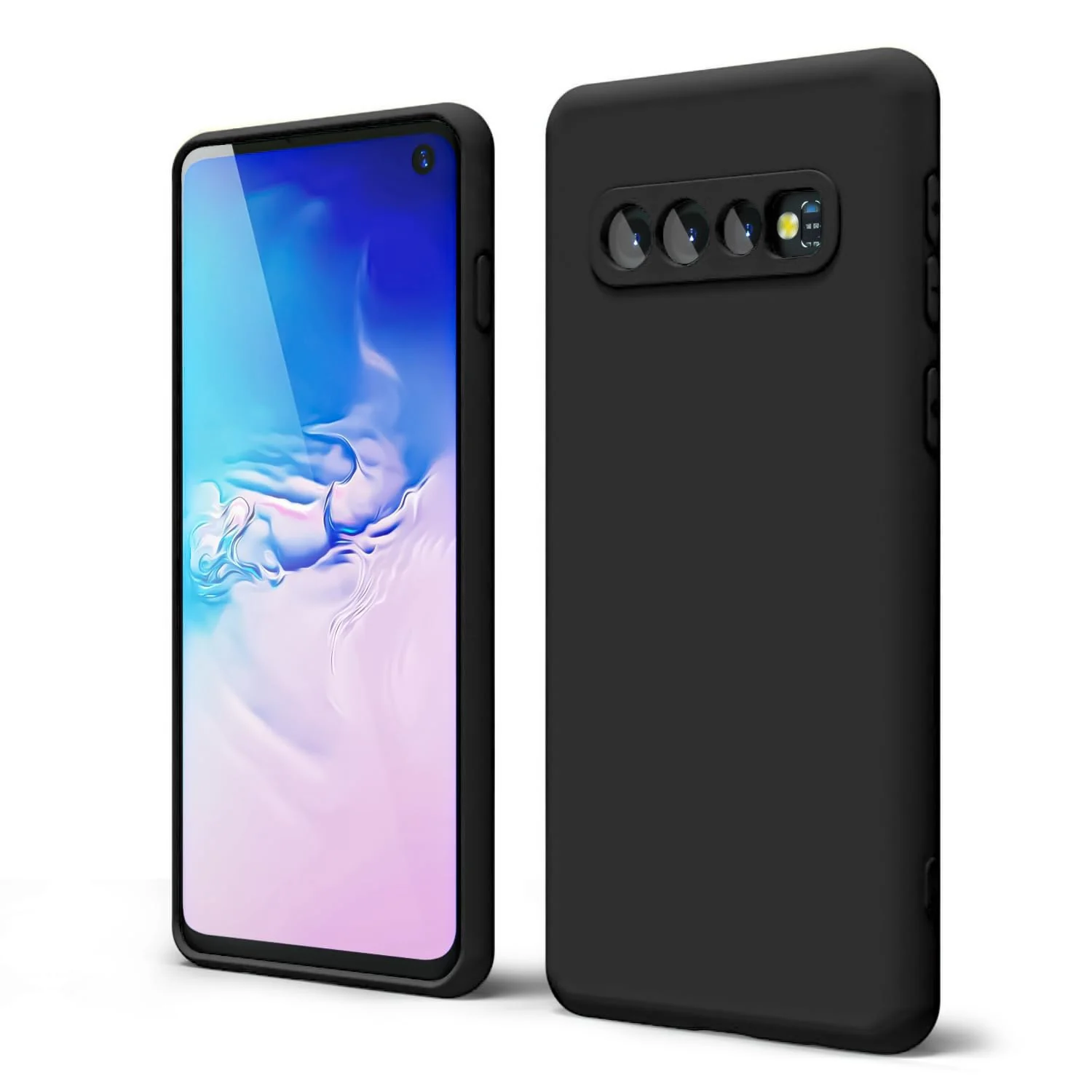 DL3 Mobilak Liquid Silicone Protective Case with Soft Microfiber Lining with Full Camera Protection for Samsung Galaxy S10+ Plus - Black
