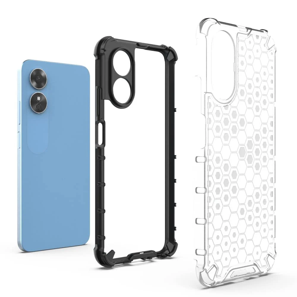 DL3 Mobilak Honeycomb Protective Case for OPPO A17 / OPPO A17K, Shock-absorbing protection, Transparent design, Slim, lightweight profile - Clear