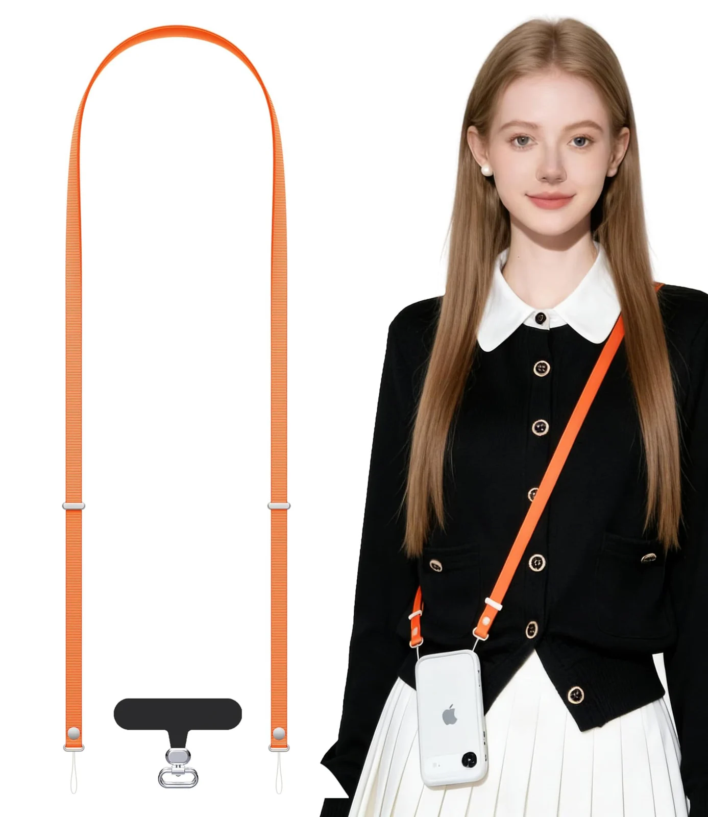 DL3 Mobilak Magnetic Crossbody Strap for iPhone 17 / Pro / Max / Air and Most Smart phones & Phone Cases with Dual Lanyard Holes, Adjustable Neck Lanyard for Women & Men - Orange