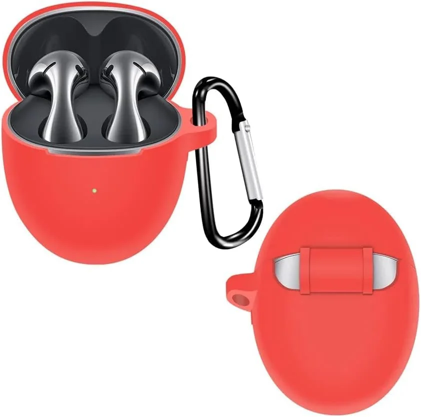 DL3 Mobilak Silicone Case Compatible with Huawei Freebuds 5 Earbuds, Soft Silicone Protective Case Cover, Shockproof Sleeve with Carabiner - Red