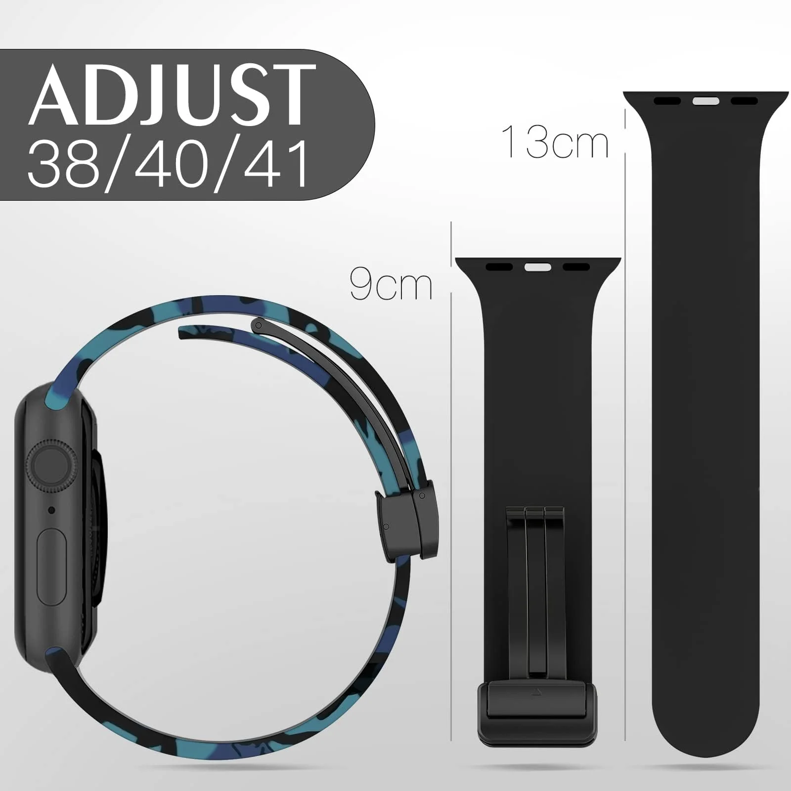 DL3 Mobilak Magnetic for Apple Watch Ultra Band 49mm 45mm 44mm 41mm 40mm 38mm 42mm, Soft Sport Silicone Strap for iwatch Series 9 8/7/6/5/4/3/2/SE/Ultra 2 (Camouflage, 38mm/40mm/41mm) - Camouflage Blue