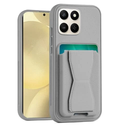 DL3 Mobilak Leather Wallet Case Compatible with Honor X7d/Honor 400 Smart, Leather Back Cover With TPU Frame, Shockproof Protective Phone Case with Card Holder Stand - Gray