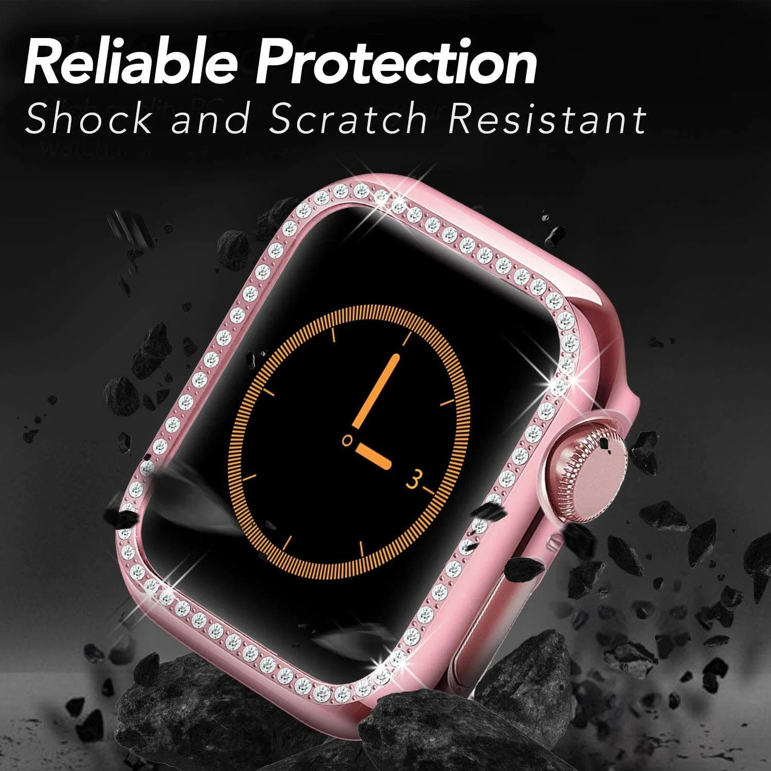 DL3 Mobilak Bumper Diamond Case Compatible with Apple Watch Series 8 Series 7 41mm, Bling Crystal Diamonds PC Plastic Protector Case Cover Frame For Apple Watch Series 8/7 41 mm - Pink