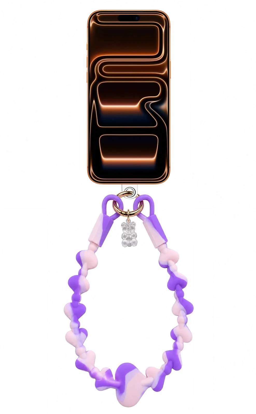 DL3 Mobilak Silicone Crystal Lanyard, 30cm Phone Wrist Strap Lanyard Keychain Office Wrist Strap with Clasp and Bear for Women Phone ID Card, Keys Strap - B-Purple/Pink