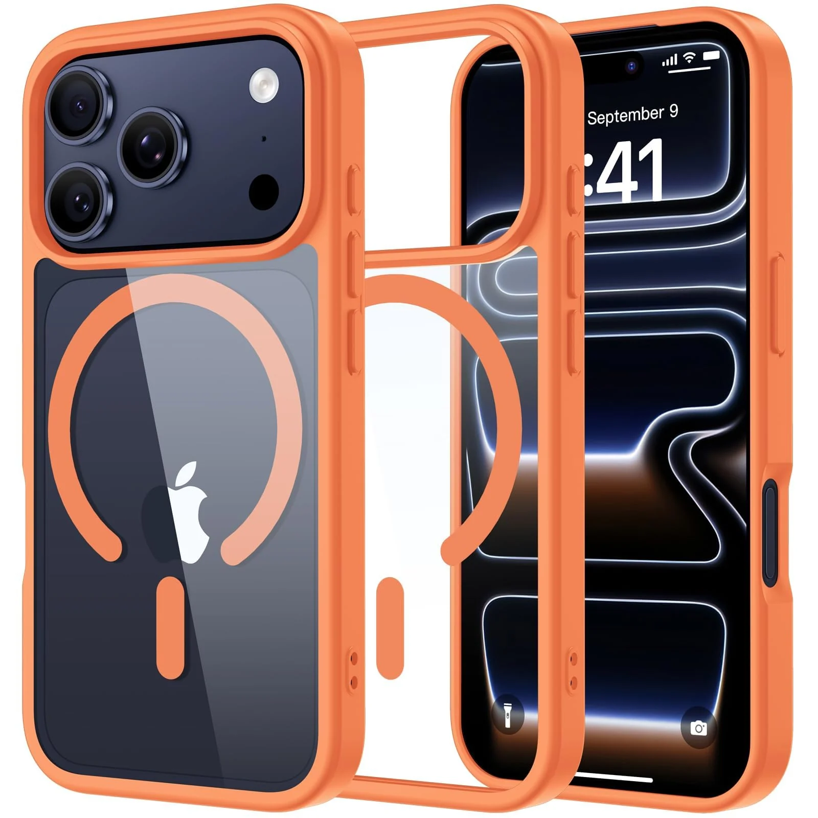 DL3 Mobilak Clear MagSafe-Compatible Magnetic Case for iPhone 17 Pro 6.3-Inch with Military-Grade Protection - Orange