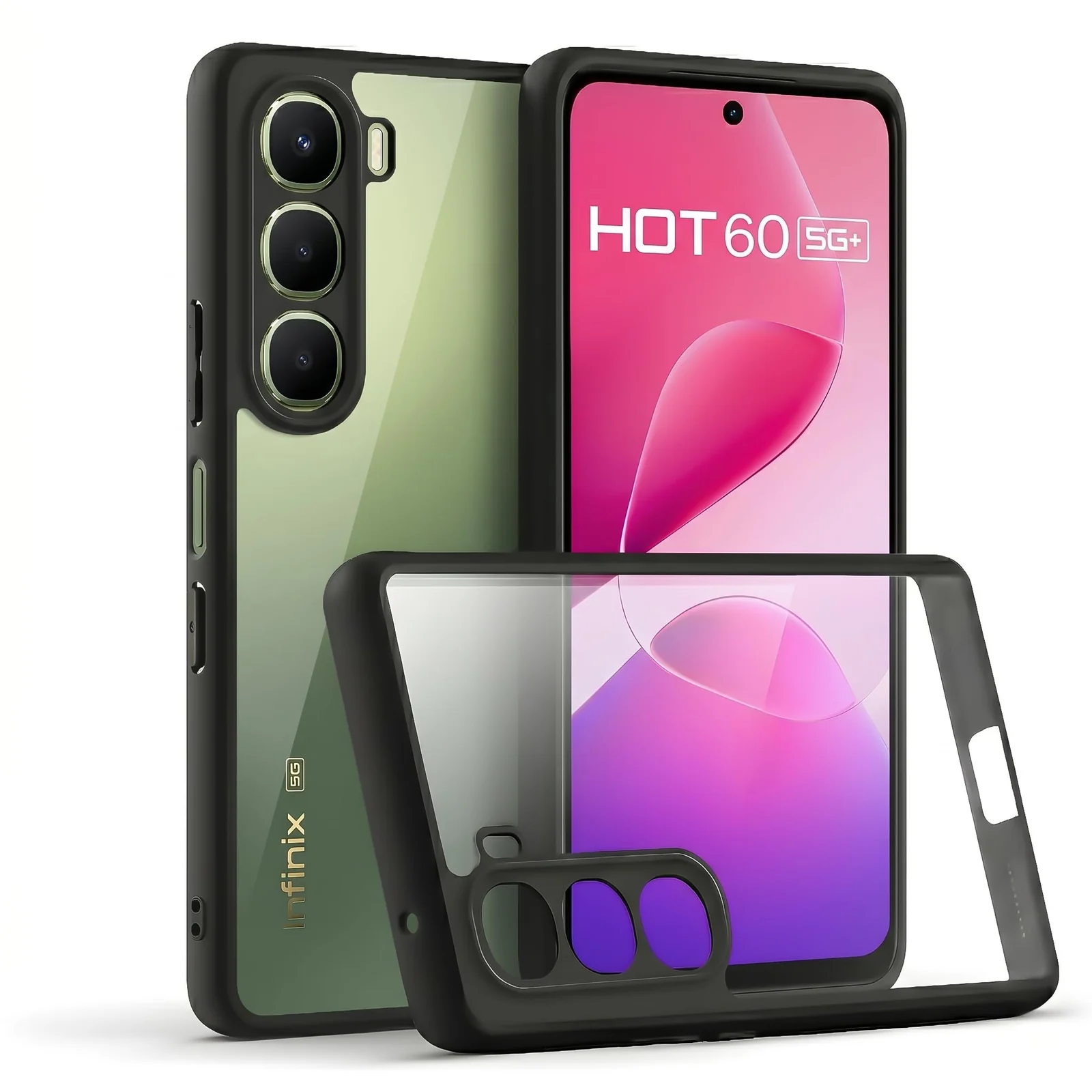 DL3 Mobilak Clear PC and TPU Protective Case for Infinix Hot 60 5G, Infinix Hot 60i with Camera Protection and Military-Grade Protection - Black