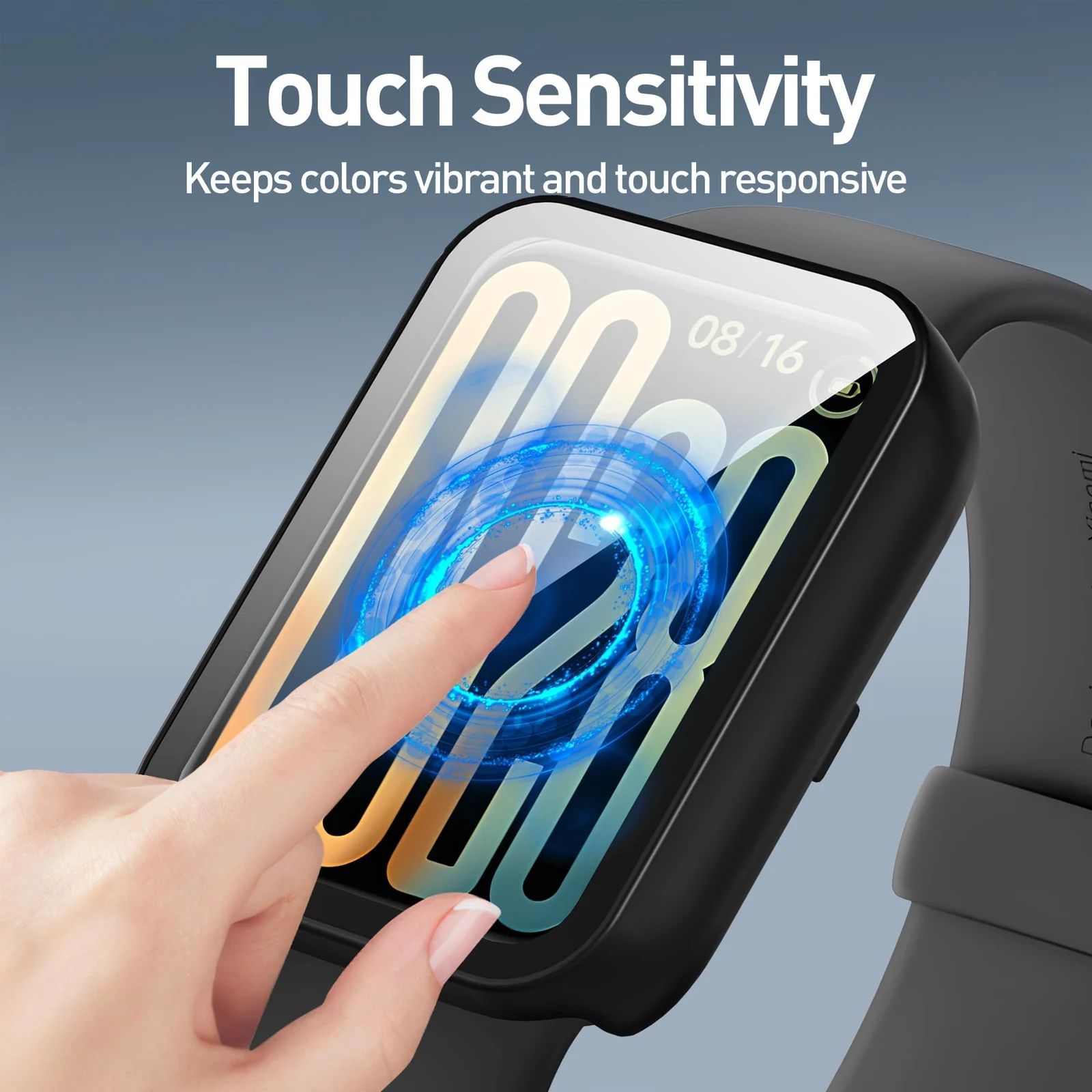 DL3 Mobilak Case with Screen Protector for Xiaomi Smart Band 9 Pro, Bumper Full Coverage Hard PC Overall Protective Cover, Built-in Tempered Glass Film High Sensitivity - Black