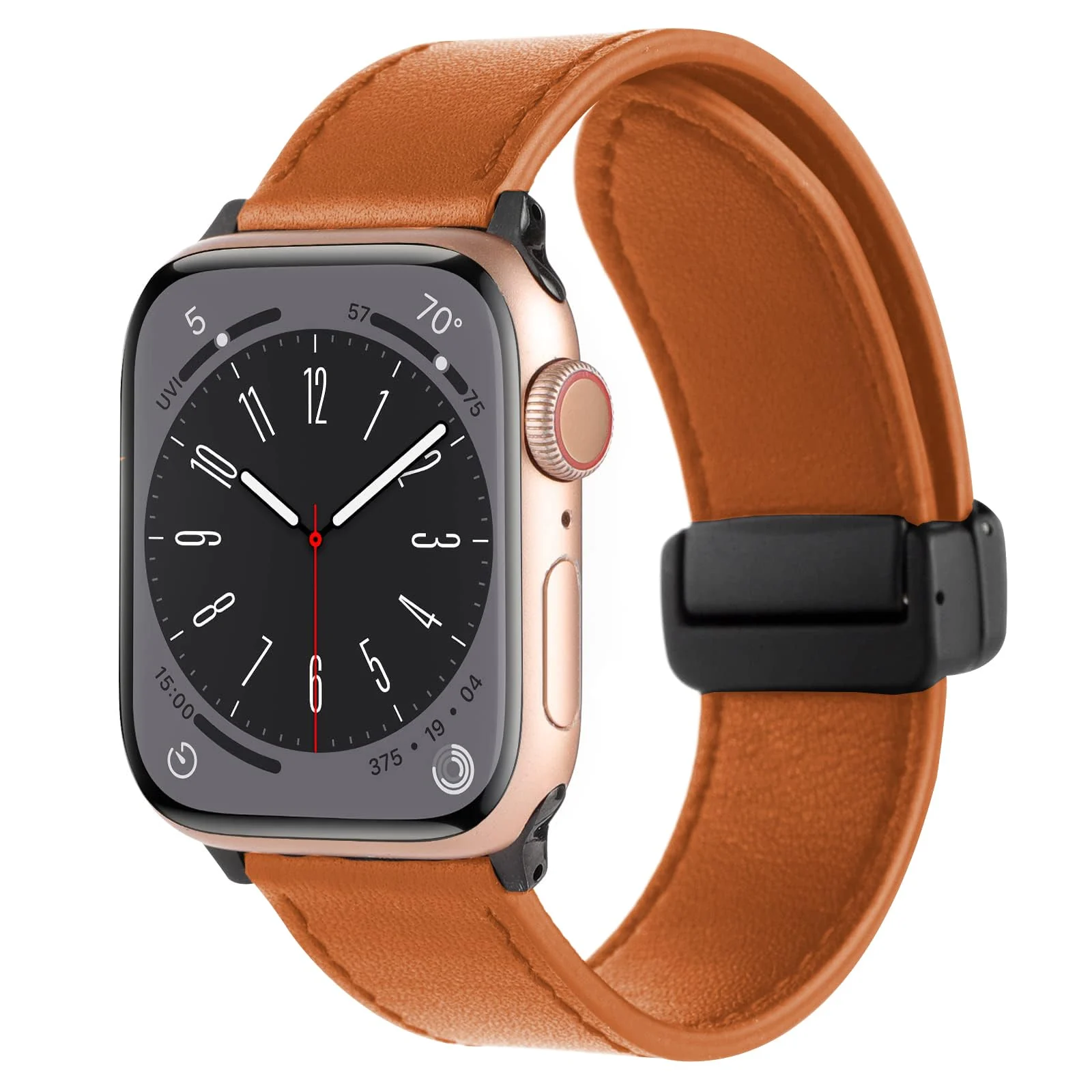 DL3 Mobilak Leather Bands Compatible with Apple Watch Band 49mm 45mm 44mm 42mm, Leather Magnetic Buckle Design Strap For iWatch Ultra Ultra 2 SE Series 9 8 7 6 5 4 3 2 1 Wristband For Men Women - Orange