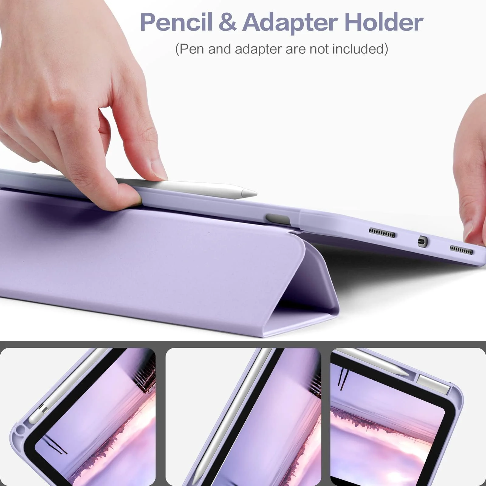 DL3 Mobilak Case Compatible with iPad (A16) 11th Generation 11 Inch (2025), iPad 10th Generation 10.9 Inch (2022), Clear Shockproof Back Cover Built-in Pencil Holder, Auto Sleep/Wake - Lavender