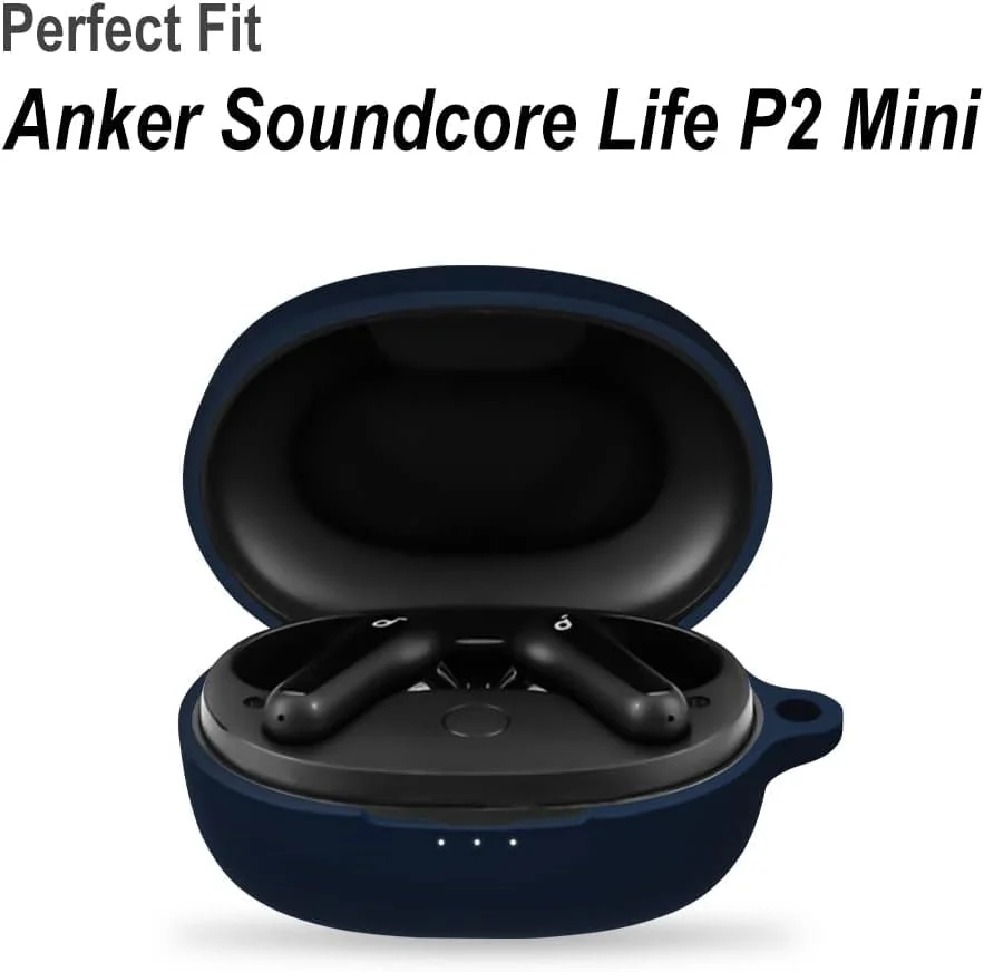 DL3 MOBILAK Silicone Case Compatible with Soundcore Life P2 Mini Earbuds, Soft Silicone Protective Case Cover, Shockproof Sleeve with Carabiner - Blue
