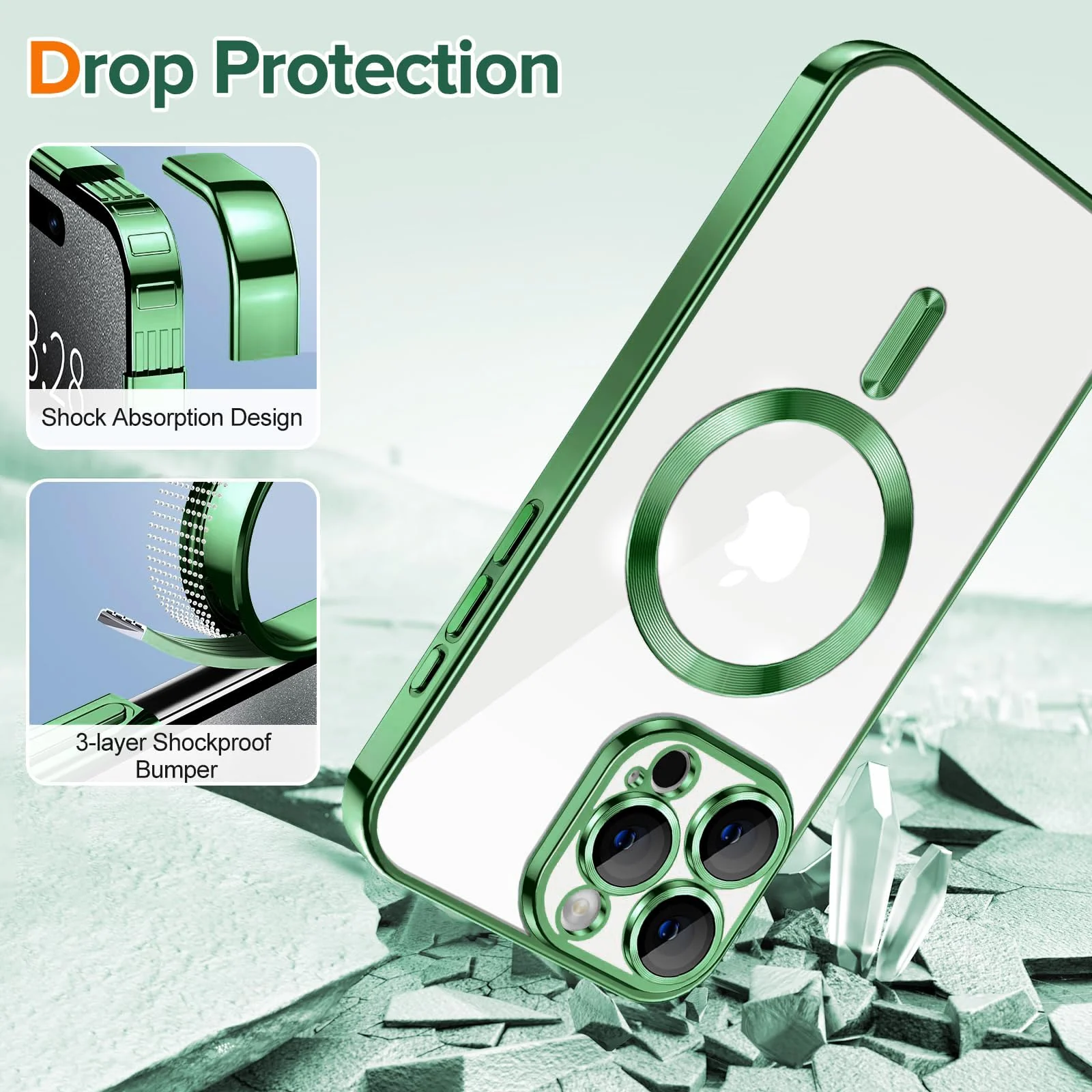 DL3 Mobilak Clear MagSafe-Compatible Magnetic Case for iPhone 12 Pro Max with Camera Protection - Light Green