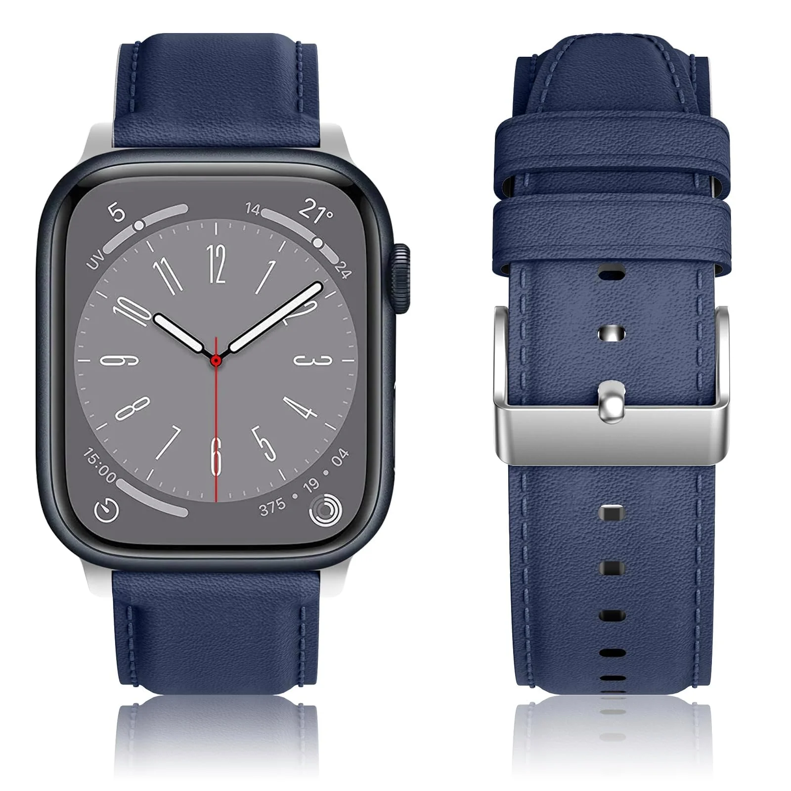 DL3 Mobilak Compatible with Apple Watch Band 49mm 46mm 45mm 44mm 42mm Leather Band Replacement Strap, Soft Leather Bracelet for iWatch Series 11 10 9 8 7 6 5 4 SE SE2 Ultra 3 2 1 - Blue