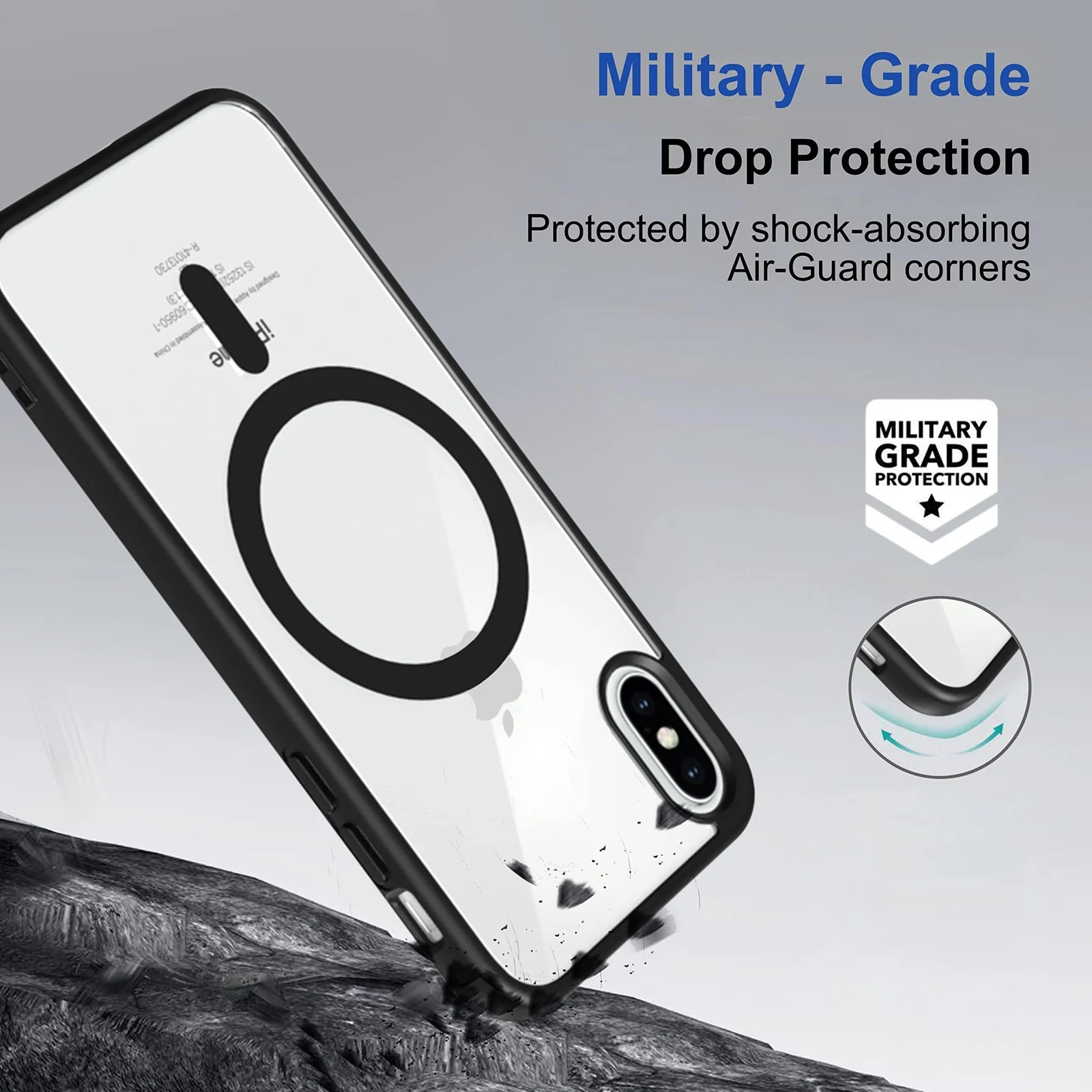 DL3 Mobilak Clear MagSafe-Compatible Magnetic Case for iPhone XS Max with Camera Protection and Shockproof Design - Black