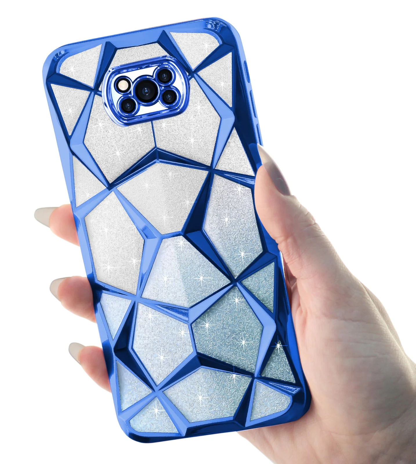 DL3 Mobilak Compatible with Xiaomi Poco X3 NFC/Poco X3/Poco X3 Pro Case Plating Bling Gradient Glitter Clear Cover Soft TPU Silicone Cute Camera Protection Shockproof Back for Women Girls Case - Blue