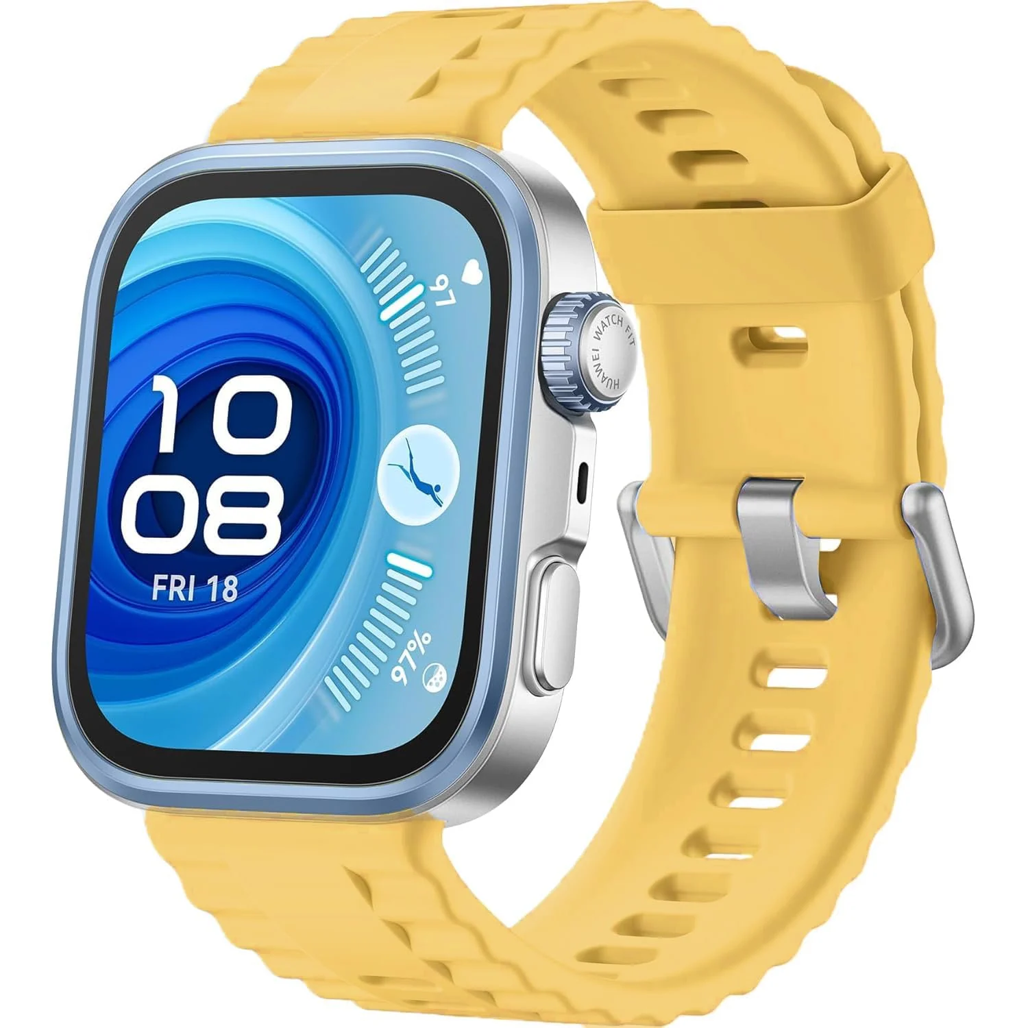 DL3 Mobilak Wavy Texture Sports Wristbands for Huawei Watch Fit 4/Fit 4 Pro/Fit 3 Strap, Breathable Silicone Wristband Strap Watch Strap Bracelet for Huawei Watch Fit 4 Pro/Fit4/3 - Yellow