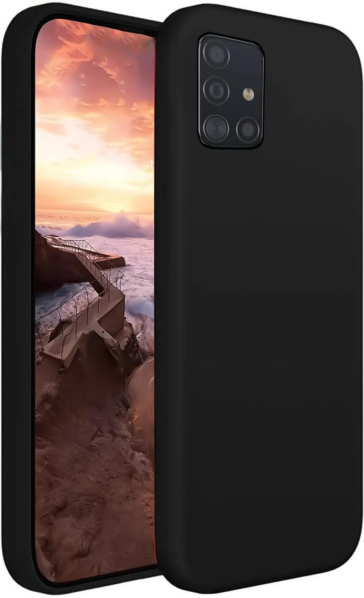 Dl3 Mobilak Case Compatible with Samsung Galaxy A51 Liquid Silicone Case Shockproof Soft TPU Slim Back Cover (Black)