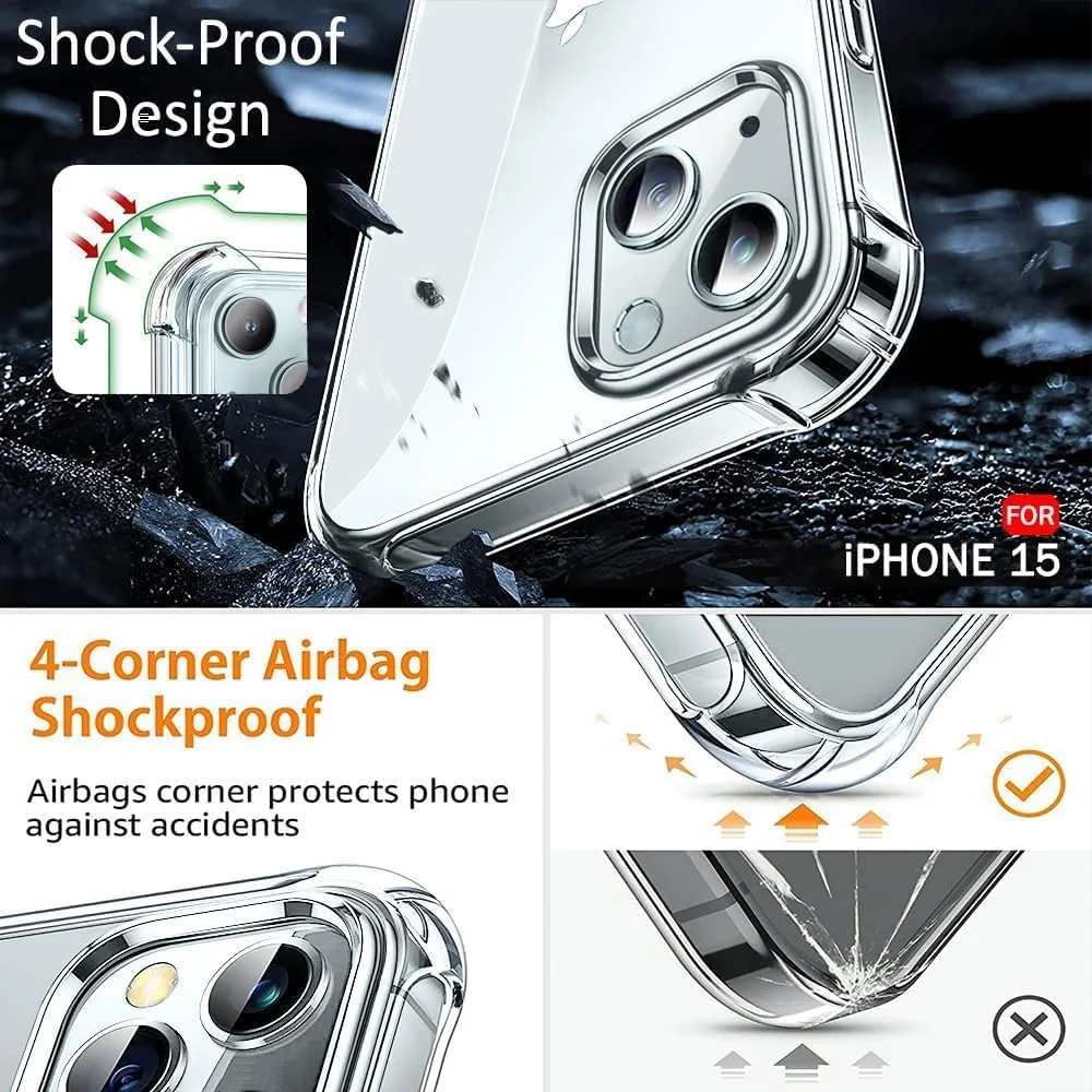 DL3 Mobilak Clear TPU Case for iphone15, Camera protection, Shock-absorbing protection, Non-slip grip - Clear