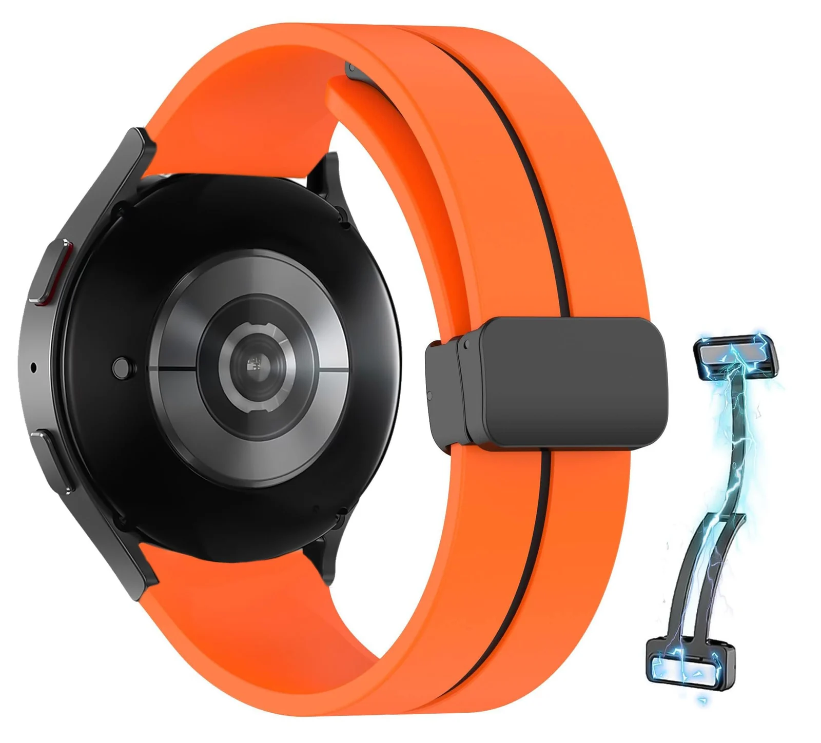 Xiaomi Redmi Watch 5 Active / 5 Lite — DL3 Mobilak 22MM Silicone Band Magnetic Clasp Strap For Xiaomi Redmi Watch 5 Active/5 Lite/Compatible with Samsung Galaxy Watch 46mm/Watch 3 45mm/Gear S3/Huawei watch (GT6 GT5 GT4 GT3 - Orange Black