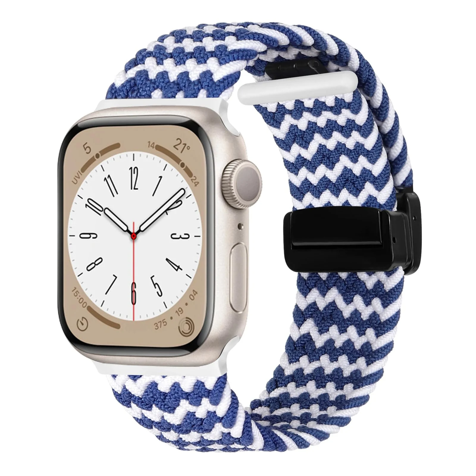 DL3 Mobilak Sport Solo Loop Compatible with Apple Watch Band 42mm 44mm 45mm 46mm 49mm for Women Men, Magnetic Strap Stretchy Braided Wristband for iWatch Series 11 10 9 8 7 6 5 4 3 Ultra 3 2 1 SE SE2 - Blue White