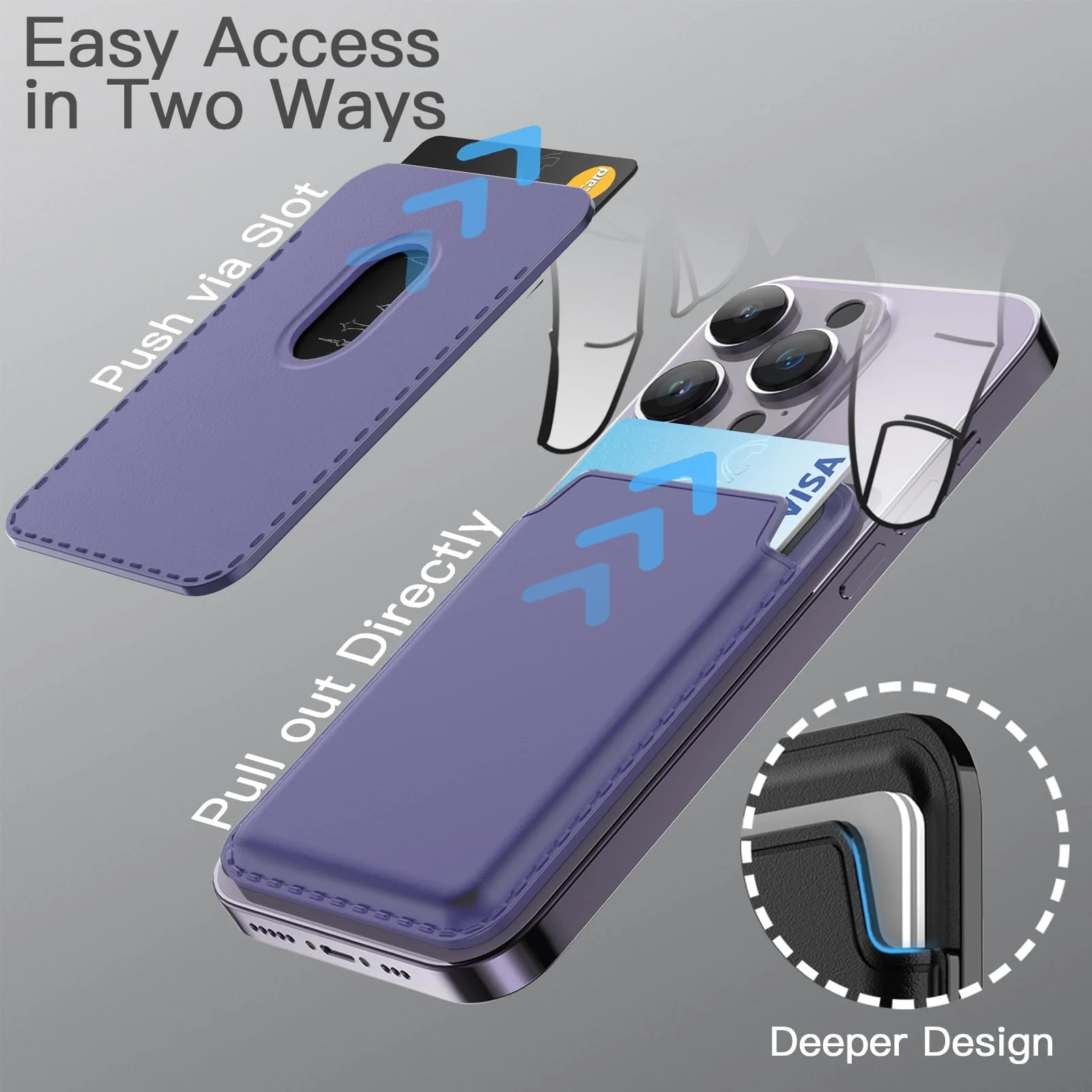 DL3 Mobilak Magnetic Card Holder Phone Wallet for iPhone 16/15/14/13/12 Series with MagSafe, Wallet for iPhone 16 15 14 Pro Max Plus Series, MagSafe 3 Wallet for iPhone 13 12 Pro Max Mini Series - Lavender
