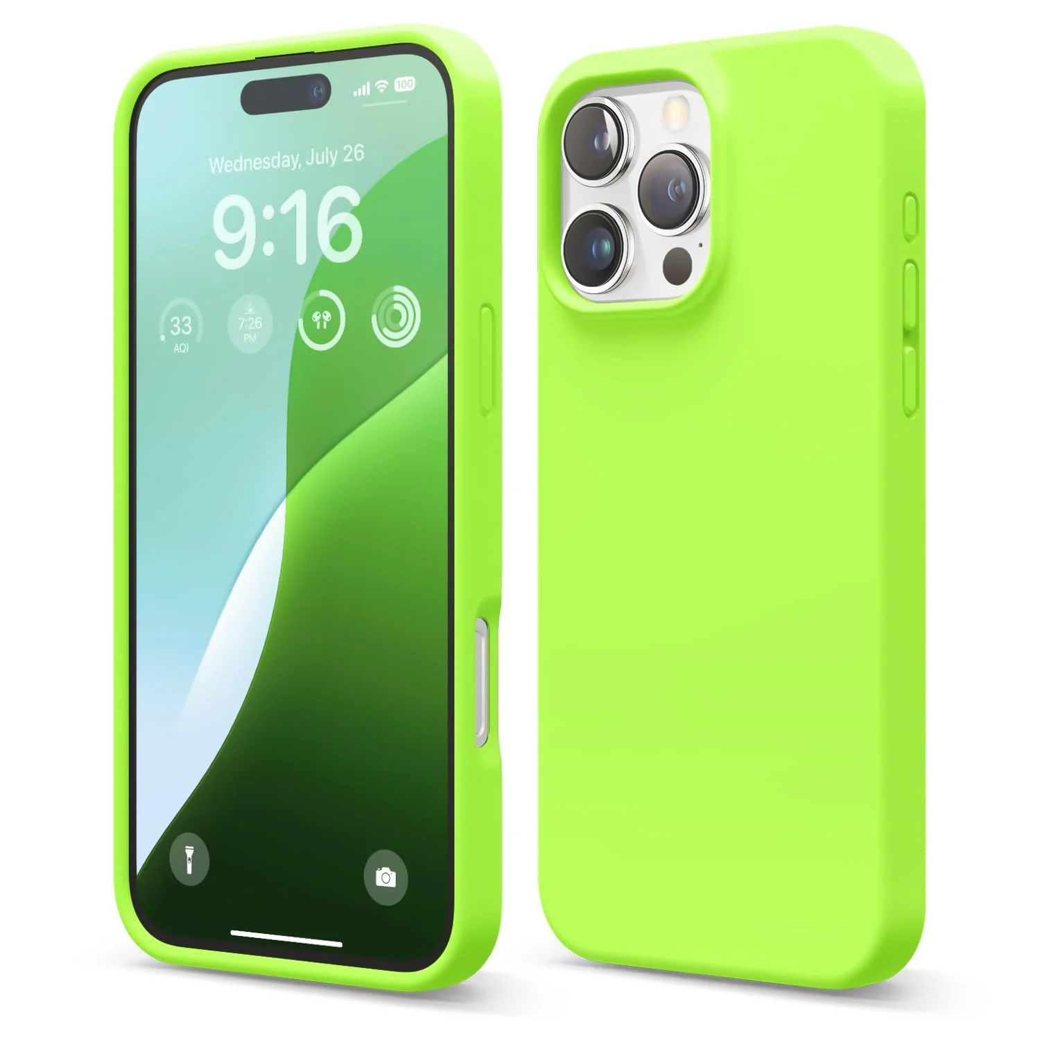 DL3 Mobilak Liquid Silicone Protective Case with Soft Microfiber Lining for iPhone 16 Pro - Fluorescent Green