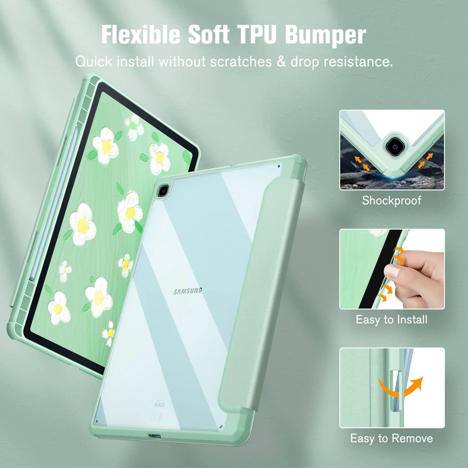 DL3 Mobilak Hybrid Slim Case for Samsung Galaxy Tab S6 Lite 10.4'' 2020 Model SM-P610 (Wi-Fi) SM-P615 (LTE) with S Pen Holder, Cover with Clear Transparent Back Shell, Auto Wake/Sleep - Mint Green