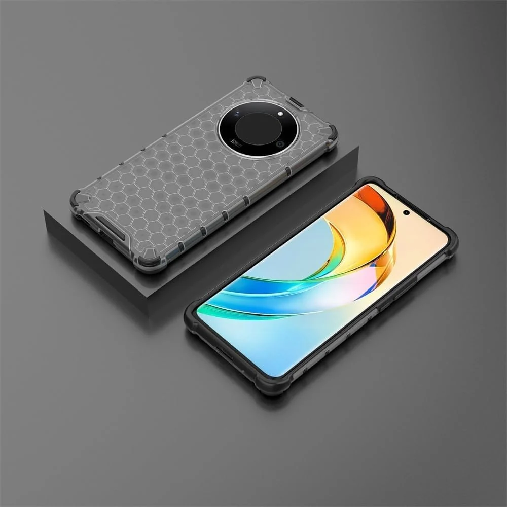DL3 Mobilak Case For Honor X9b/Honor Magic 6 Lite/X50, [Honeycomb Design] Drop Protection, Ultra Thin TPU + PC Transparent Silicone Protective Case, Shockproof Cover - Black