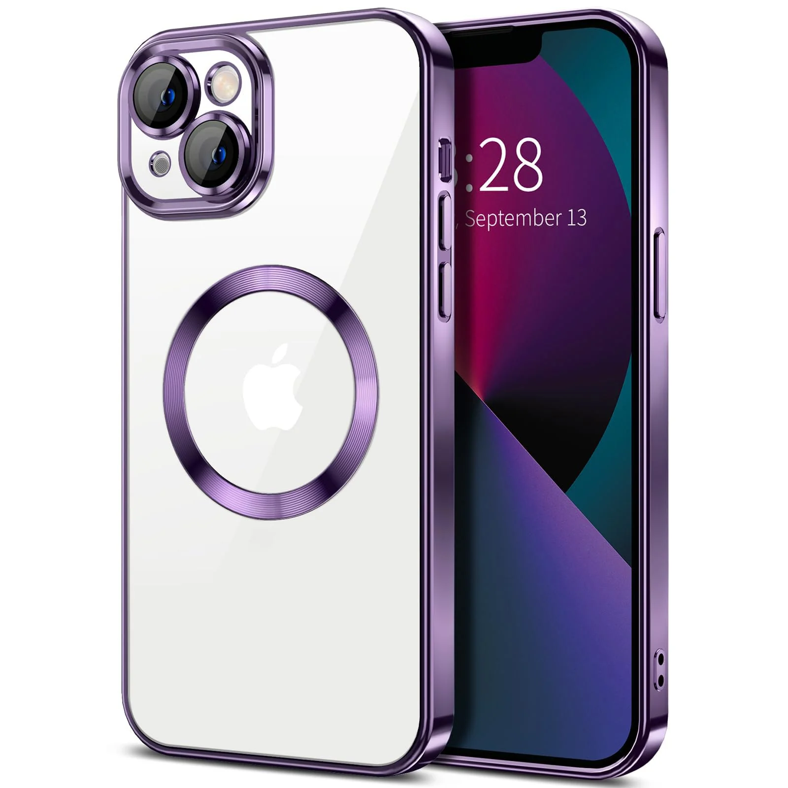 DL3 Mobilak Plated-Edge Protective Case for iPhone 13 6.1-Inch with Built-in, Supports wireless charging, Camera protection, Scratch-resistant surface - Deep Purple
