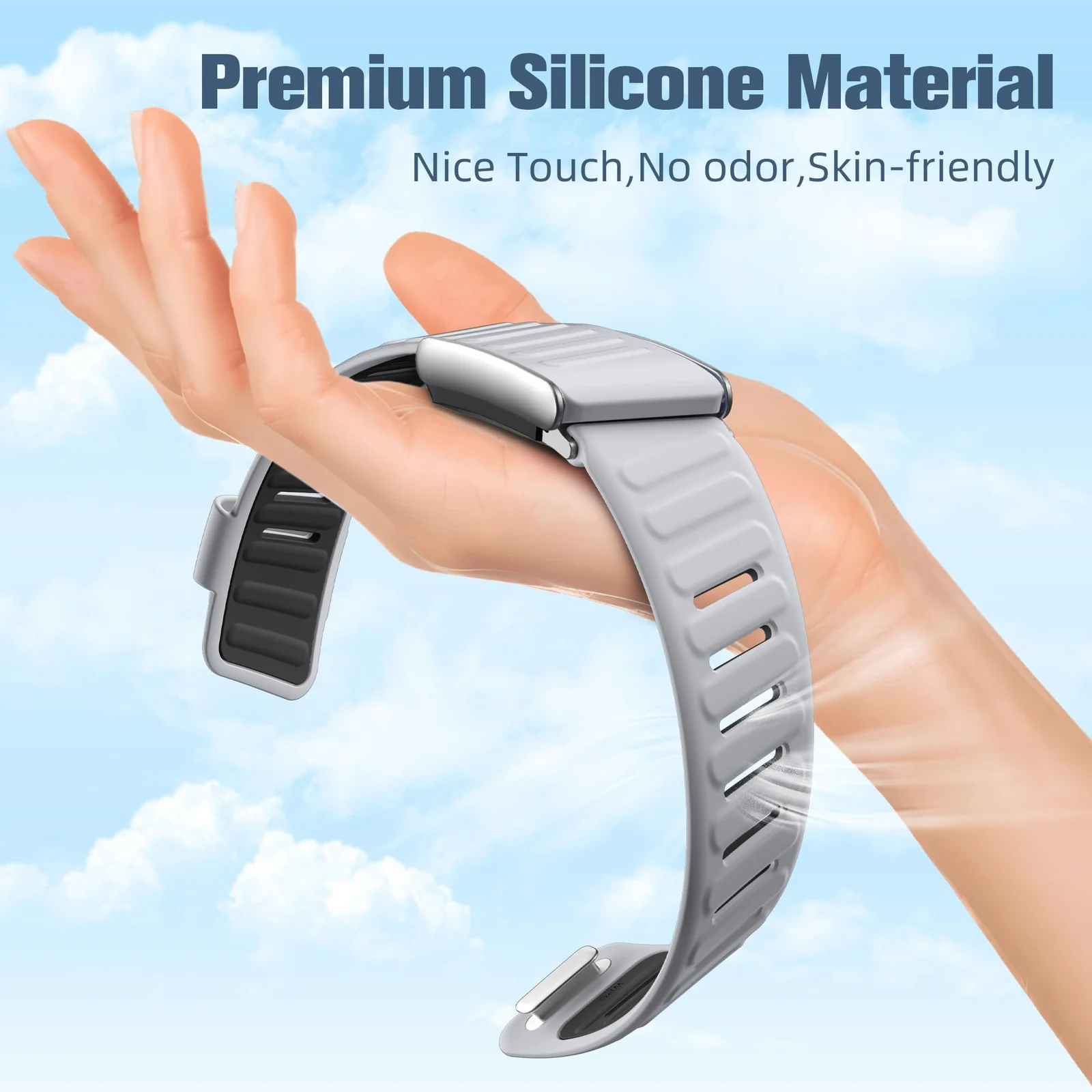 MOBIGON Breathable Silicone Sport Strap for WHOOP 5.0 One / Peak (Not Life), Gray / Black