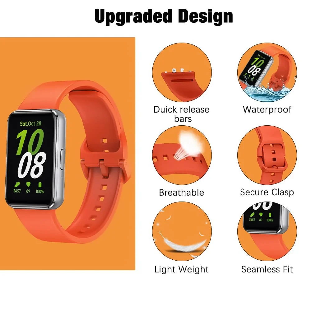 DL3 Mobilak Compatible with Samsung Galaxy Fit 3 Band, Adjustable Length Wristband Bracelet Soft Silicone Accessory Replacement Strap for Samsung Galaxy Fit 3 for Women Men - Orange