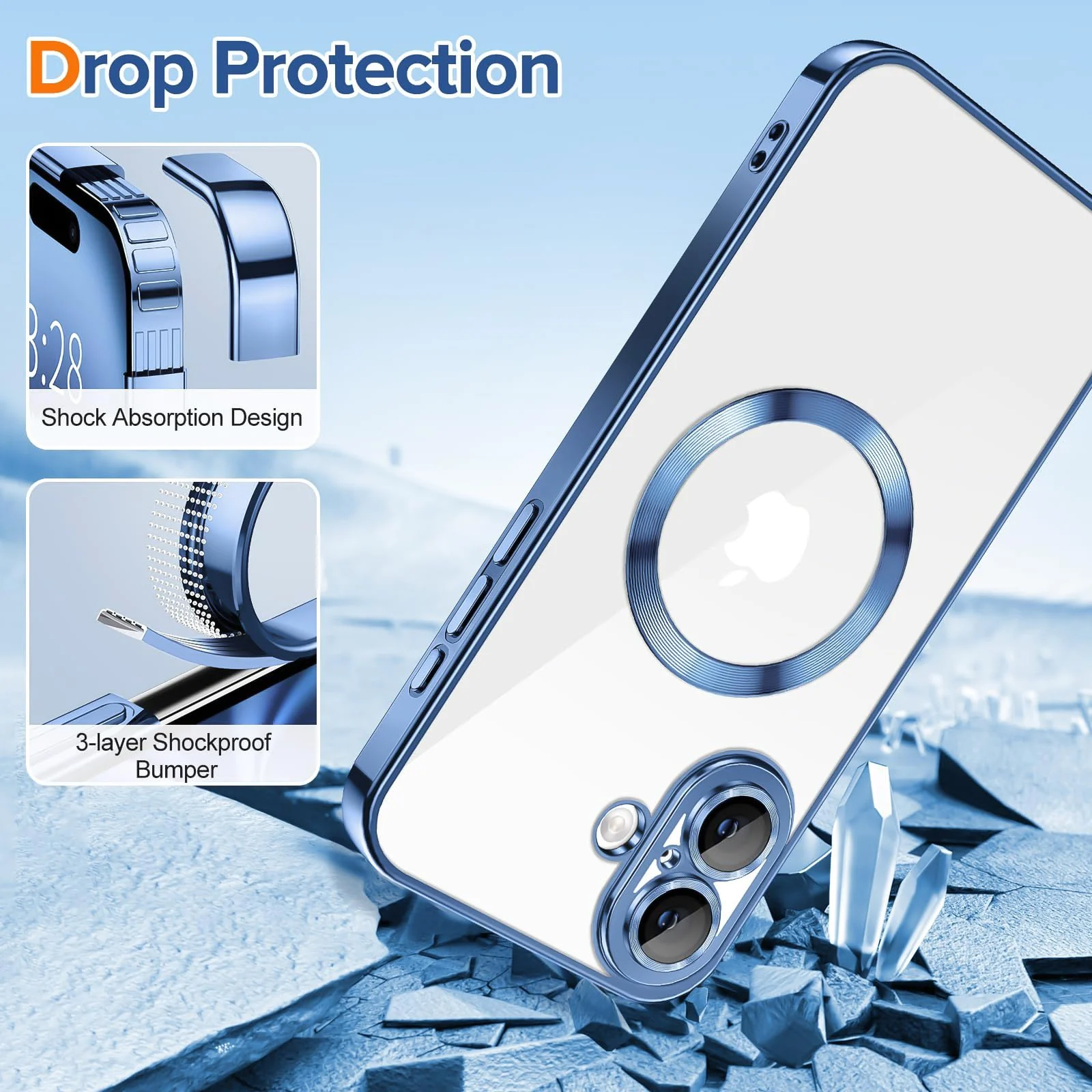 DL3 Mobilak Plated-Edge TPU Protective Case with Camera Protection for iPhone 16 Plus - Metallic Blue