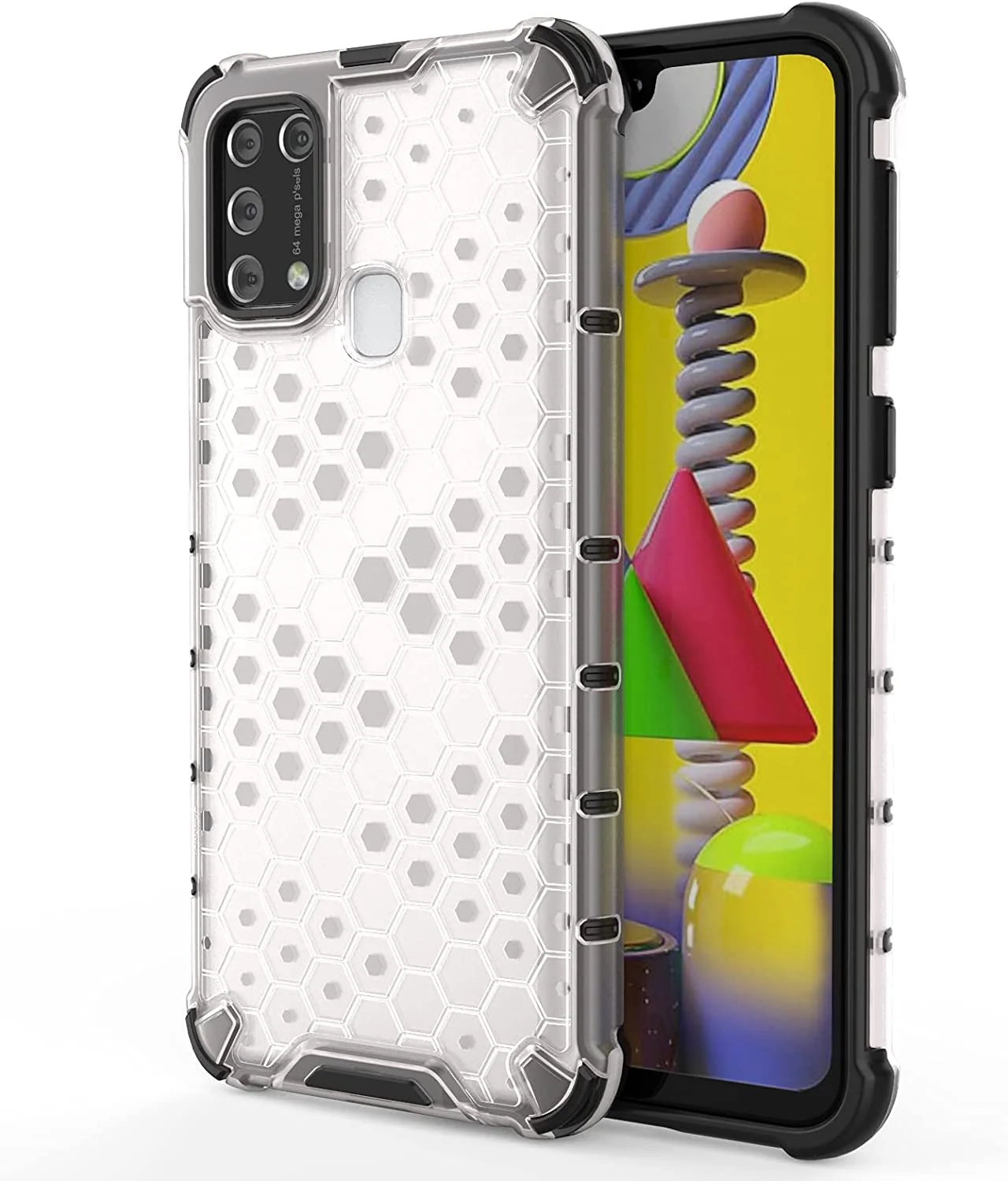 DL3 Mobilak Protective Case for Samsung Galaxy M31, [Honeycomb Design] Drop Protection, Ultra Thin TPU + PC Silicone, Shockproof Cover - Clear