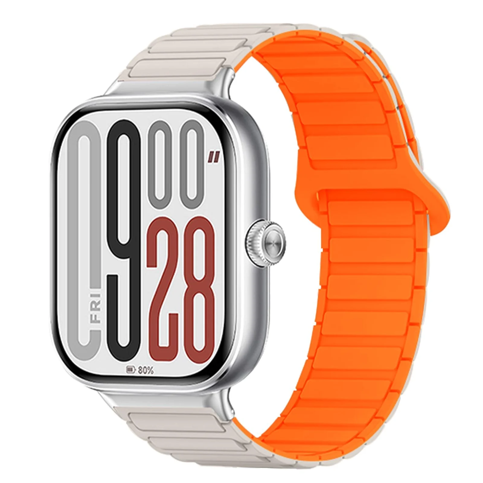 DL3 Mobilak Magnetic Strap for Redmi Watch 4/5/6/Xiaomi Smart Band 8 Pro/Band 9 Pro Replacement Straps Strong Silicone, Easy to Wear, Waterproof, Sporty, Daily Wear Watchbands for Men and Women - Starlight | Orange