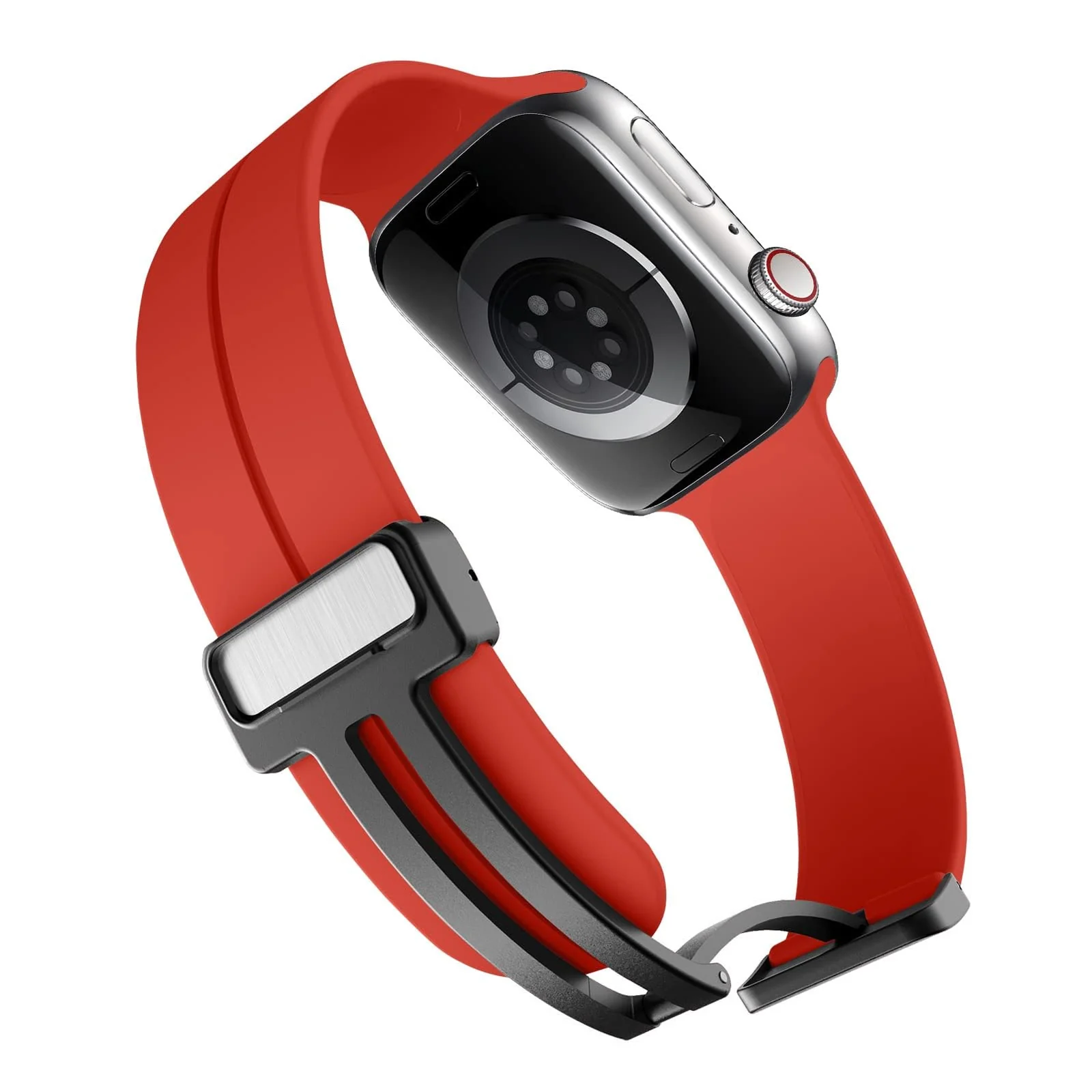 DL3 Mobilak Magnetic Bands for Apple Watch Ultra/Ultra 2 Band 49mm 45mm 44mm 42mm 41mm 40mm 38mm, Soft Sport Silicone Strap for iwatch Series 9/8/7/6/5/4 (Red, 42mm/44mm/45mm/49mm), unisex-adult - Black