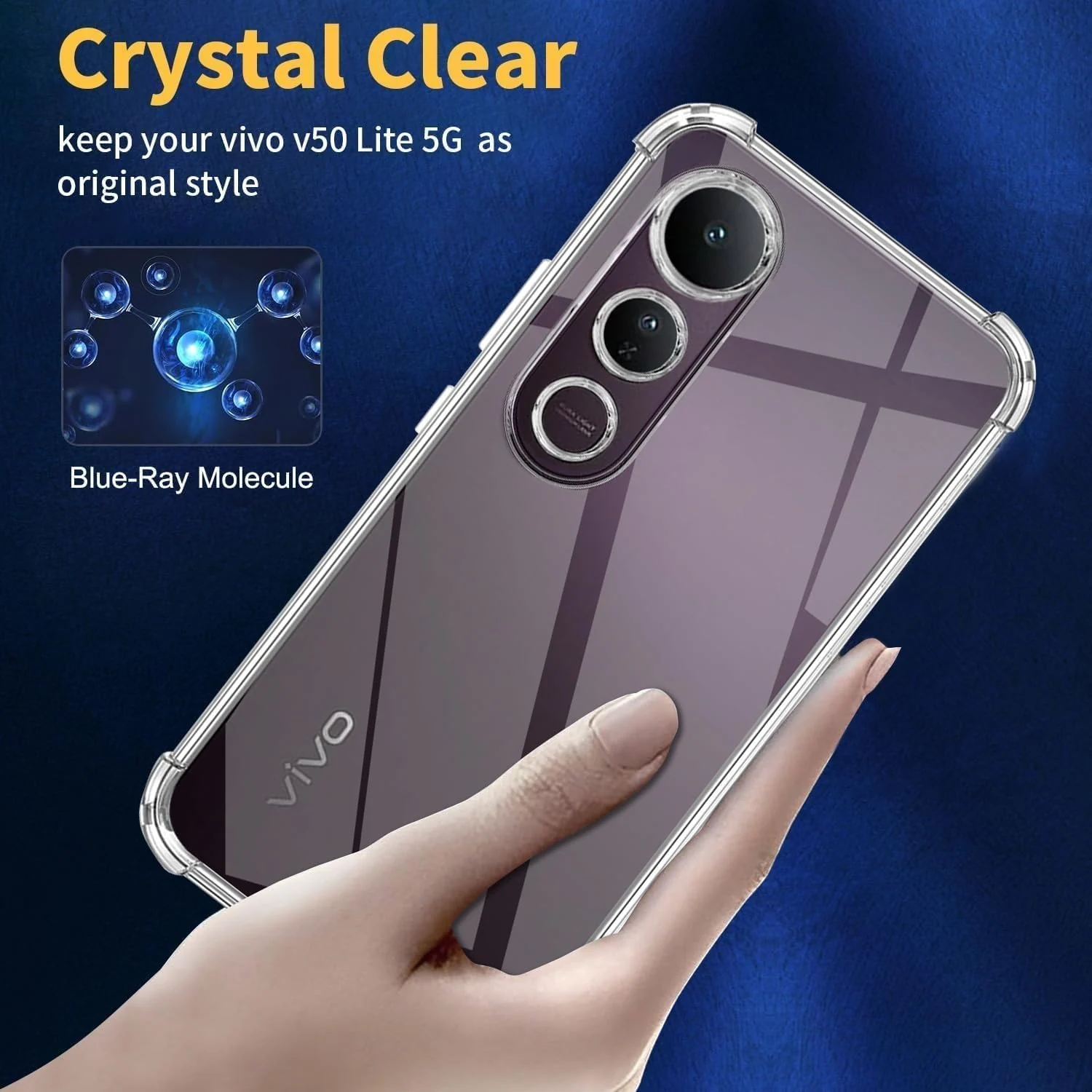 DL3 Mobilak Case Compatible with vivo V50 Lite 4G/vivo V50 Lite 5G, Cover Silicone TPU Gorilla Anti-shock Protector Camera Shockproof Corners - Clear